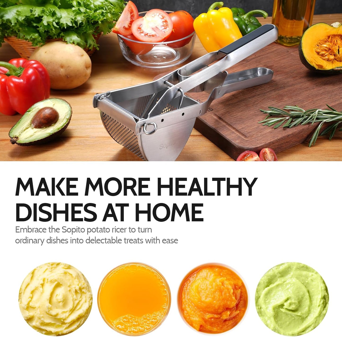 Potato Ricer, Sopito Stainless Steel Potato Masher for Commercial and Home Use, Black - Culinary Roots