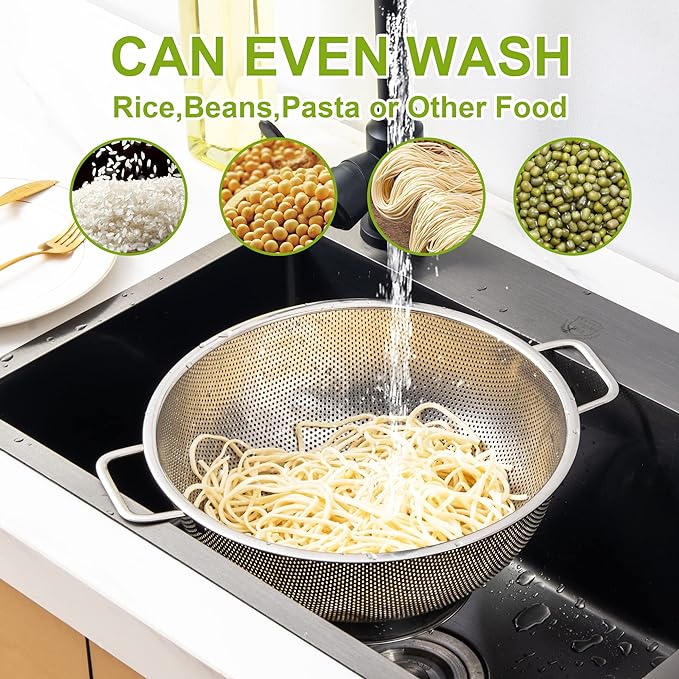 Colander Stainless Steel 3-Quart, Strainer for Kitchen Food, Dishwasher Safe