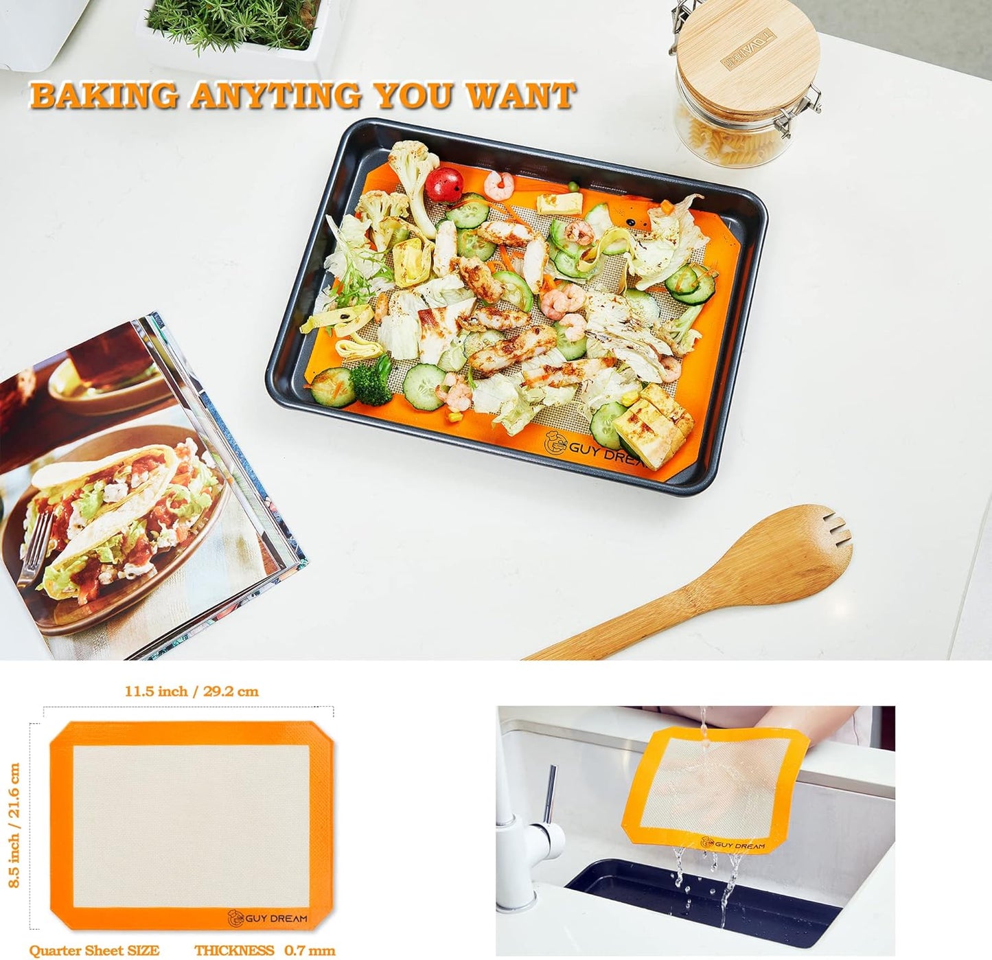 GUY DREAM All-in-One Silicone Baking Mat Set - Kneading Mat, Cookie & Macaron Half Sheet Mat, 1/4 Sheet Mat, Square & Round Cake Mats, Artisan Bread Mat - Ideal Gift for Baking - Culinary Roots