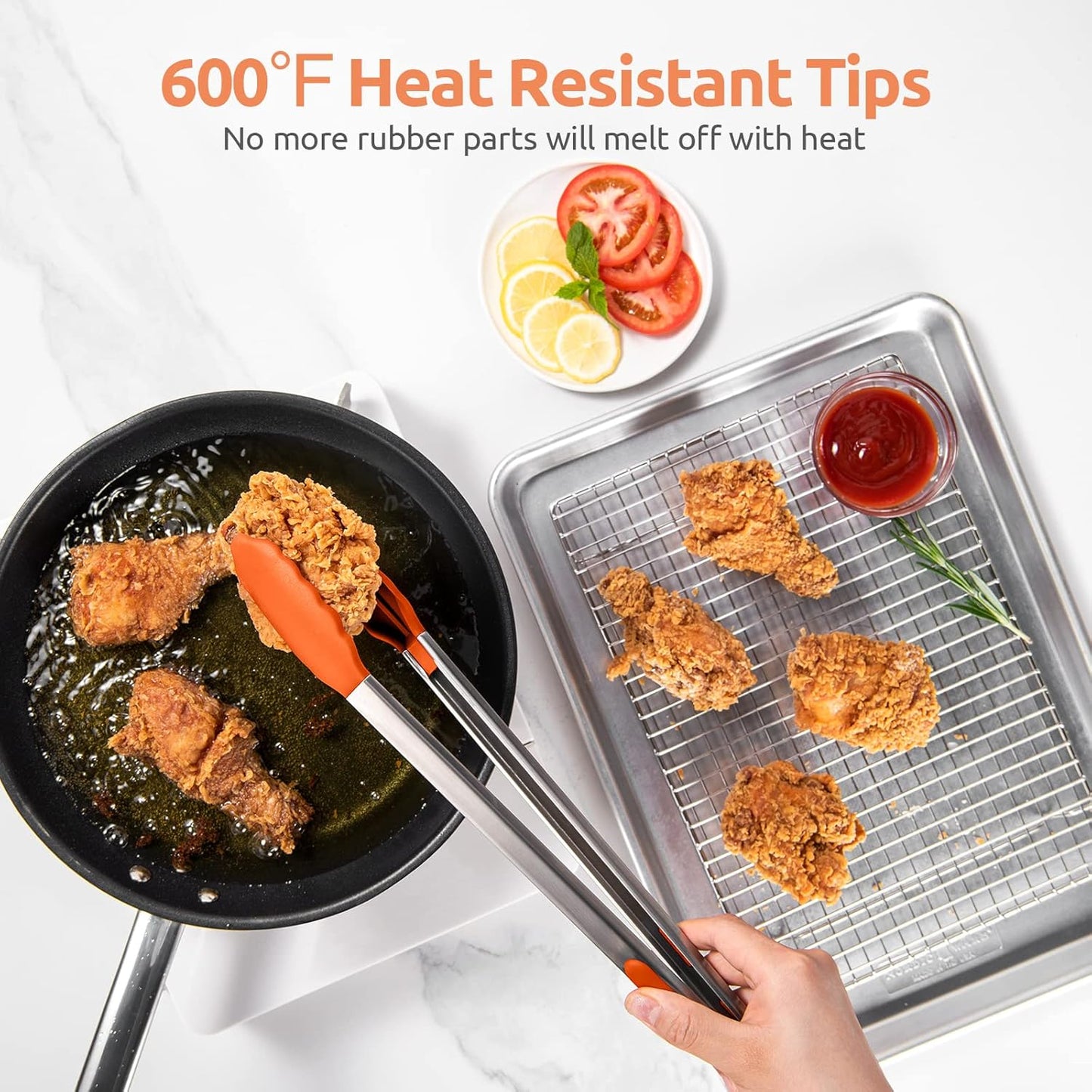 600ºF Heat Resistant Kitchen Tongs: U-Taste 16 inch Extra Long Large Silicone Cooking Tong with Sturdy Non Stick Rubber Tips & Non Slip Silicon Coated 18/8 Stainless Steel Handle for Grill BBQ(Orange) - Culinary Roots