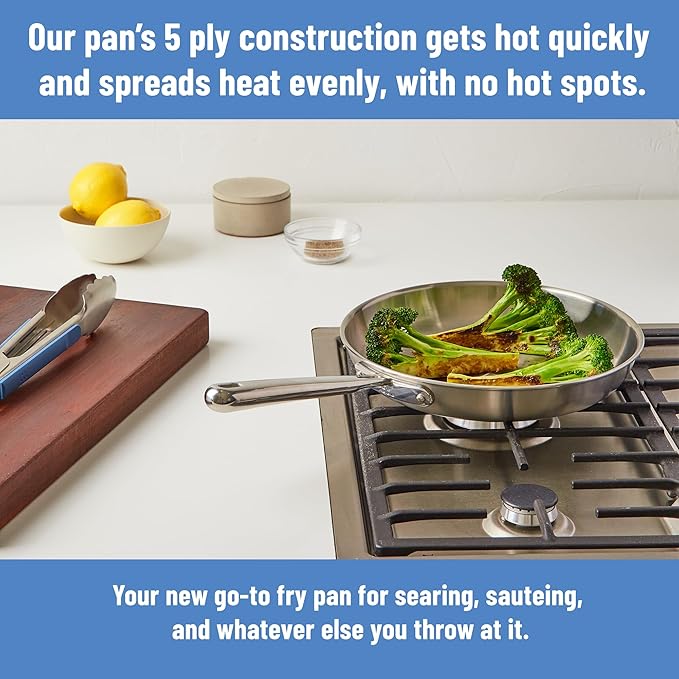 Misen 5-Ply Stainless Steel 6" Frying Pan - Professional Cookware for Induction, Gas and Electric - Dishwasher Safe, Oven Safe to 800°F - Durable, Versatile, Even Heating