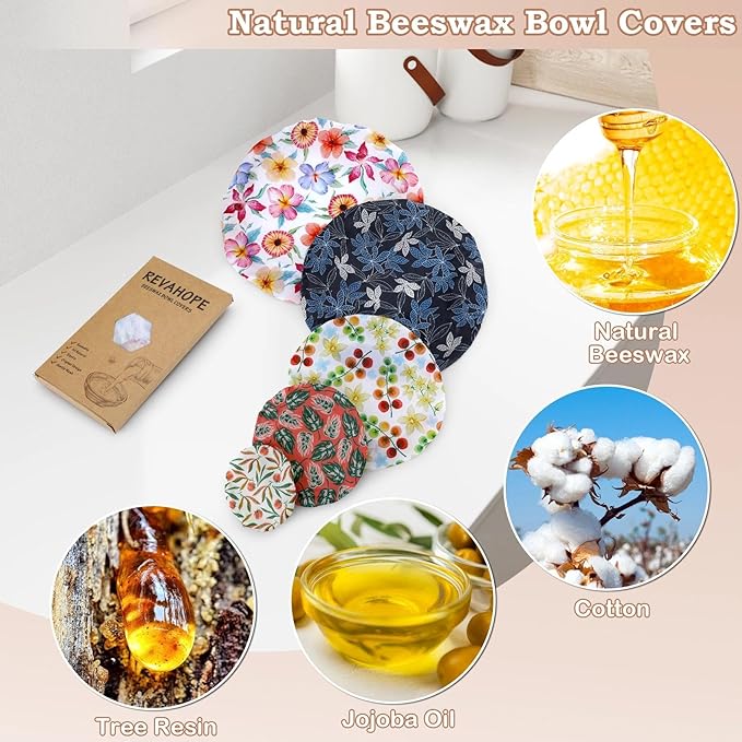 5-Size Reusable Beeswax Bowl Covers for Bread Proofing, Cotton Cloth Flexible Beeswax Wraps for Food Storage(Tomatoes)