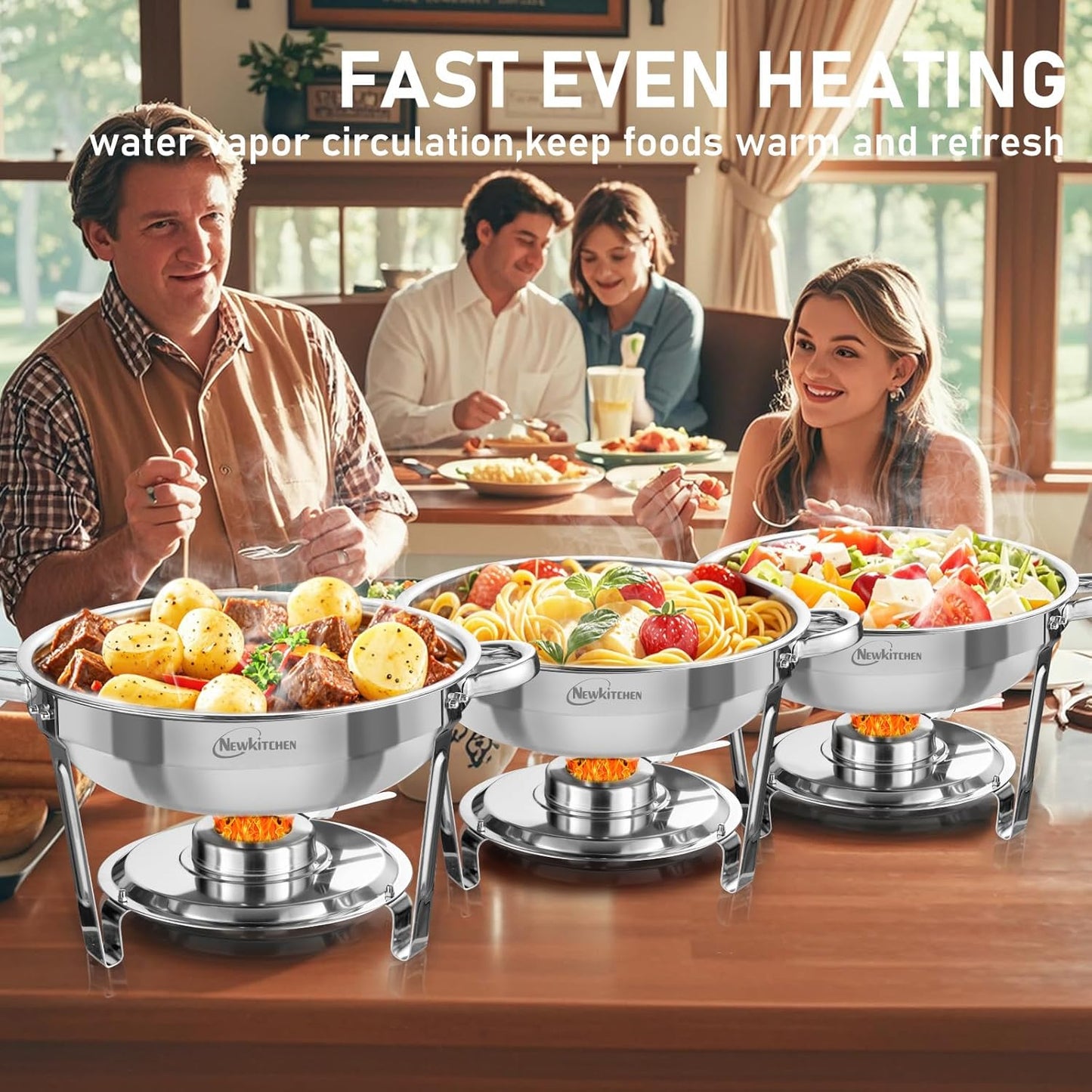 Chafing Dishes for Buffet 4 Pack, 5 QT Round Chafing Dishes for Buffet [Transparent Glass Cover] Stainless Steel Chafing Dish Buffet Set for Any Party
