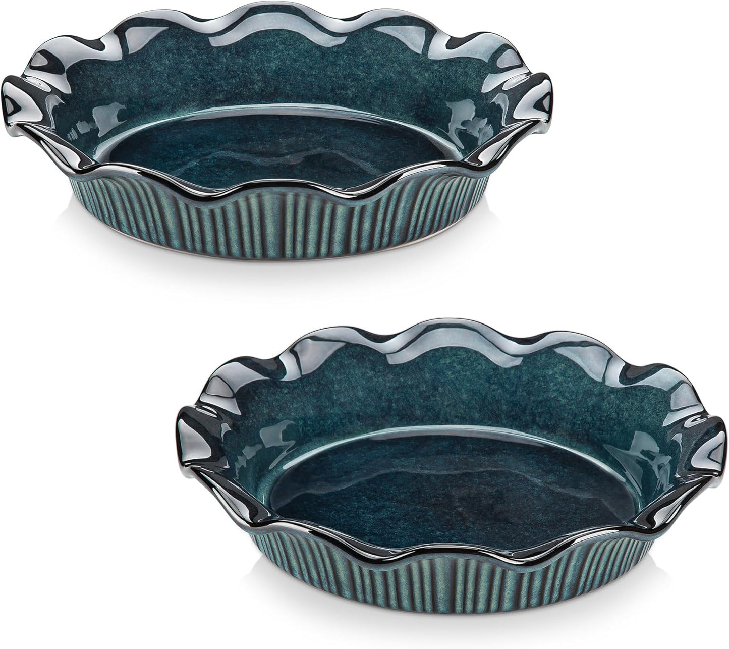 vancasso Stern Ceramic Pie Pan, 9 inch Pie Pans with Ruffled Edge, Deep Pie Dishes for Baking, Round Pie Plates for Apple, Quiche, Pot Pies, Tart, Oven & Dishwasher Safe, Set of 2, Green - Culinary Roots