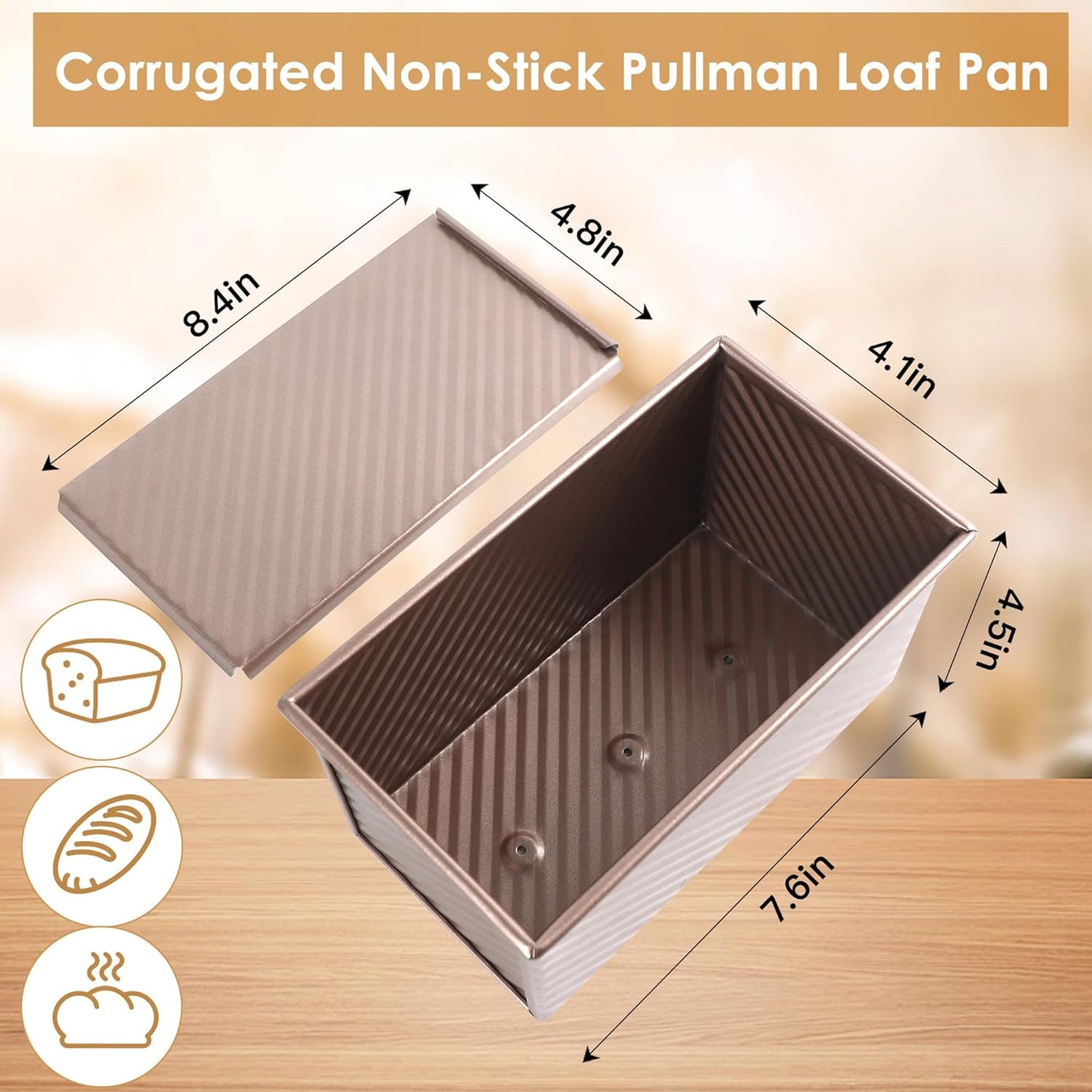 2pack Pullman Bread Pans with Lid, 1LB Capacity Bread Loaf Pan, Non-Stick, Easy Release Sandwich Bread Loaf Pan for Baking Homemade Bread - Culinary Roots