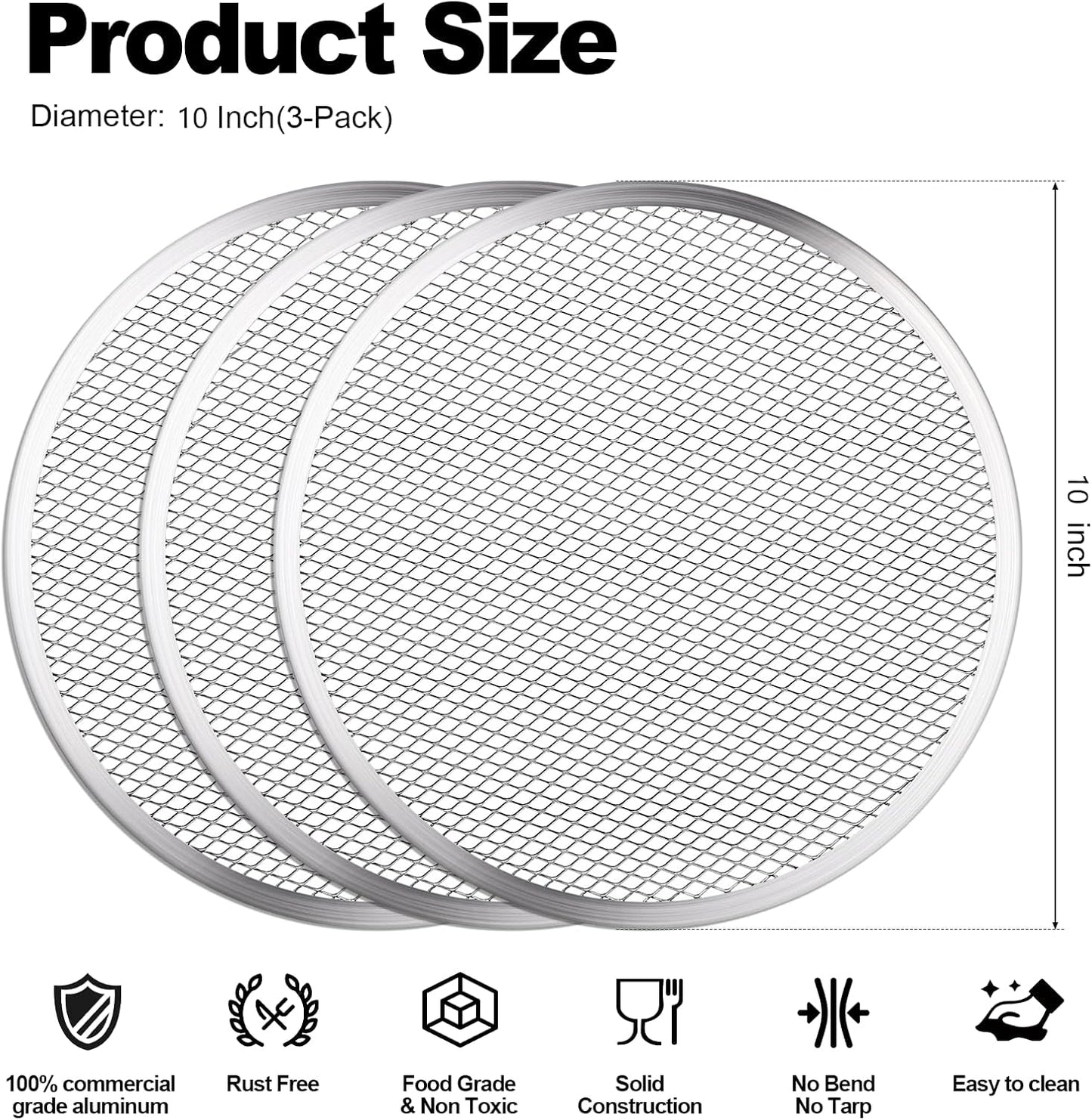 3 Pcs Pizza Screen, 10 Inch Pizza Pan for Oven, Nonstick Pizza Tray for Oven, Dishwasher Safe & Microwave Safe (10inch) - Culinary Roots