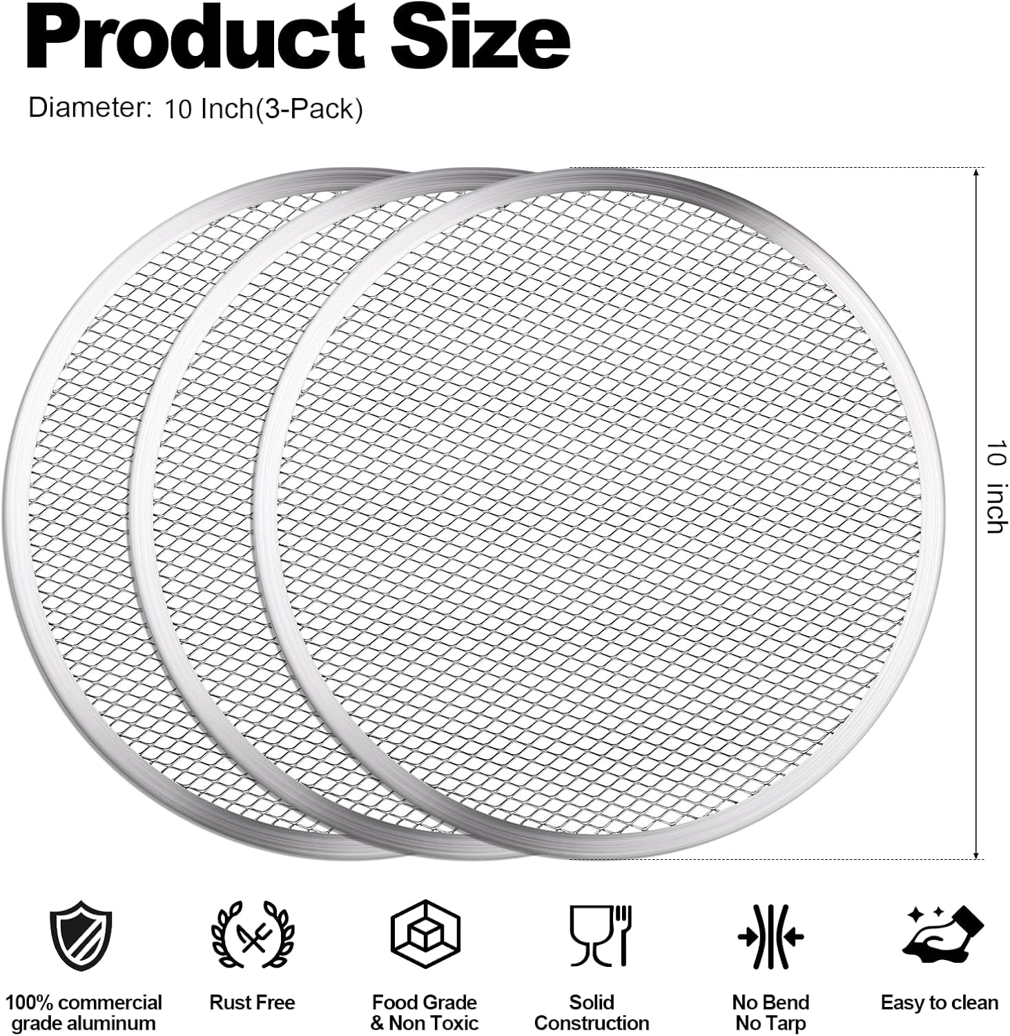 3 Pcs Pizza Screen, 10 Inch Pizza Pan for Oven, Nonstick Pizza Tray for Oven, Dishwasher Safe & Microwave Safe (10inch) - Culinary Roots