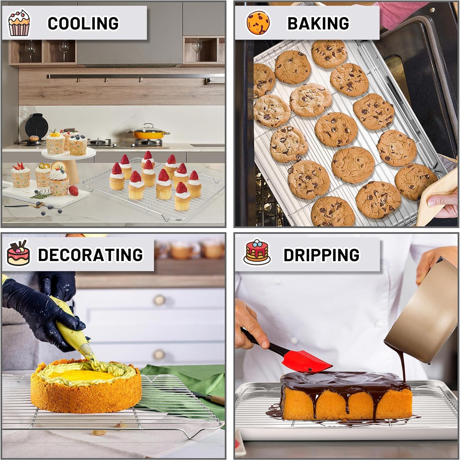 TeamFar Baking Sheet with Rack, 17.6 x 13 x 1 inch Stainless Steel Baking Pan Cookie Sheet Set with Cooling Rack for Baking/Roasting/Cooling, Non-Toxic & Heavy Duty, Dishwasher Safe - Set of 4 - Culinary Roots