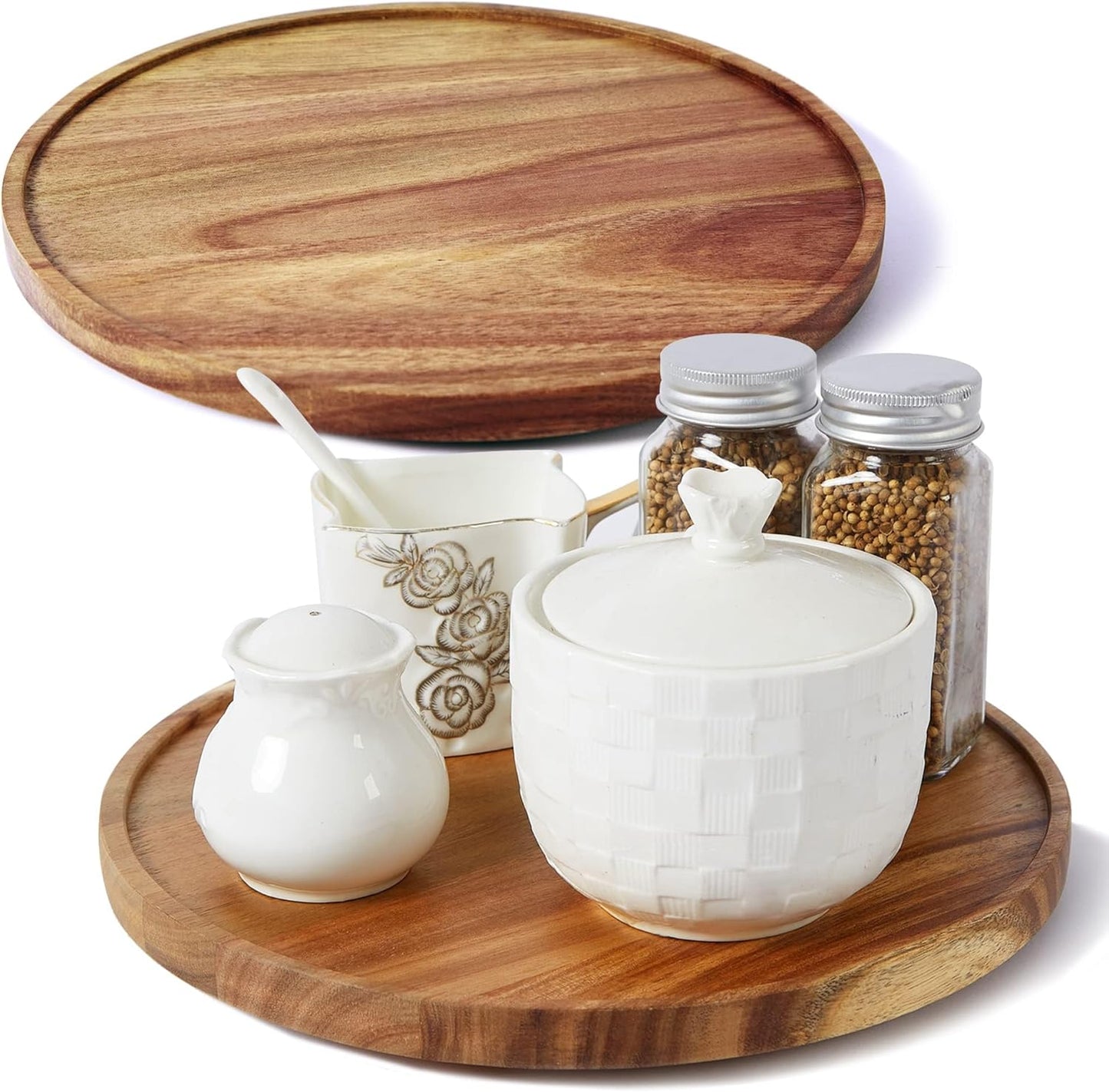[ 2 Pack ] 12-inch Acacia Wood Lazy Susan Organizers, ACIAZAAZ Lazy Susan Turntable for Cabinet, Kitchen Turntable Storage for Table, Countertop, Pantry