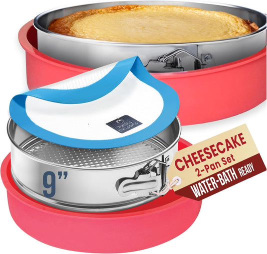 Cheese Cake Pans for Baking - NON TOXIC 9 Inch Spring Form Pan for Cheesecake with LEAKPROOF SILICONE PROTECTOR - STAINLESS STEEL 9 Inch Springform Pan for Cheesecake WATER BATH - Culinary Roots