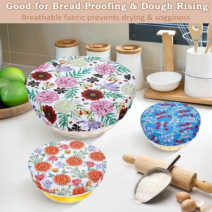 5-Size Reusable Beeswax Bowl Covers for Bread Proofing, Cotton Cloth Flexible Beeswax Wraps for Food Storage(Colorful Floral)