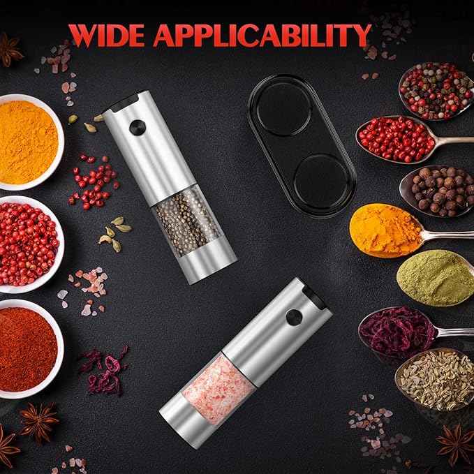 Salt and Pepper Grinder Set- Automatic Battery Pepper Mill Shakers Gifts for Men Dad, Adjustable Coarseness Upgraded Larger Capacity with Led Kitchen Essentials for New Home Housewarming