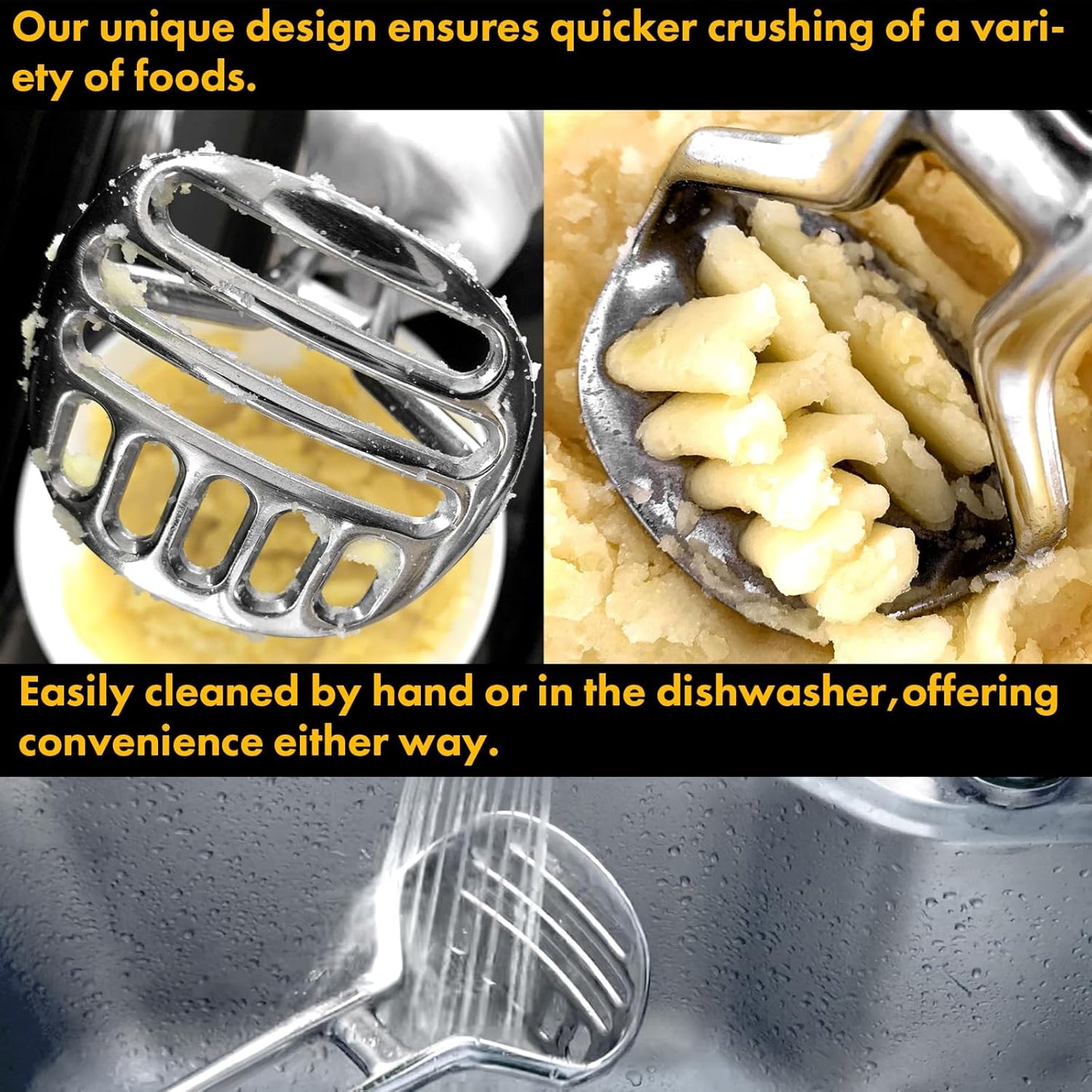 Heavy Duty Stainless Steel Potato Masher – Durable & Rustproof – Unique One-Piece Design for Quicker Mashing root vegetables, avocados, apples, beans, and nuts – 11-inch Long, Dishwasher Safe - Culinary Roots