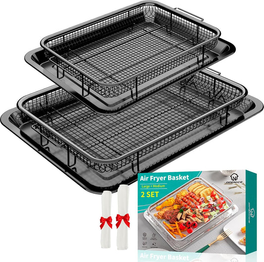Air Fryer Basket, OPENICE 2 Set Air Fryer Pan and Crisper Tray for Oven, Non-stick Oven Air Fryer Basket for Baking and Crispy Foods - Black - Culinary Roots