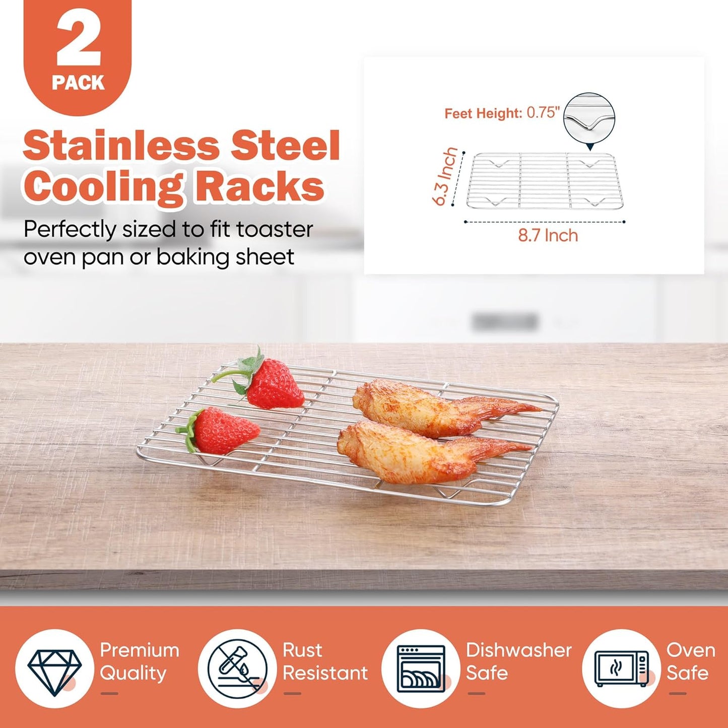 2 Pack Cooling Rack for Baking, Homikit 8.7 * 6.3 Inch Small Stainless Steel Metal Roasting Grilling Cooking Racks, Fits Small Toaster Oven, Dishwasher Safe, Heavy duty & Rust Resistant - Culinary Roots