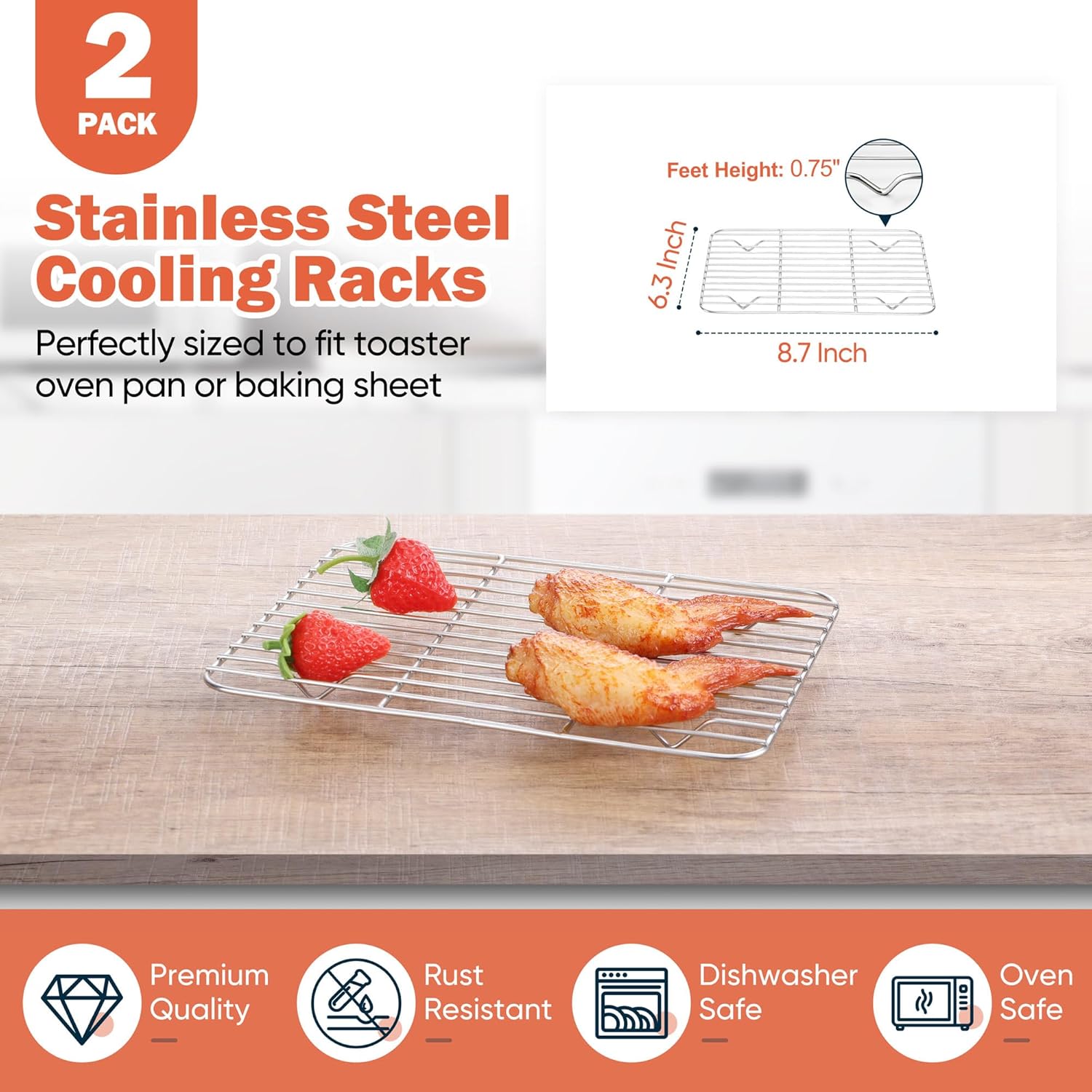 2 Pack Cooling Rack for Baking, Homikit 8.7 * 6.3 Inch Small Stainless Steel Metal Roasting Grilling Cooking Racks, Fits Small Toaster Oven, Dishwasher Safe, Heavy duty & Rust Resistant - Culinary Roots