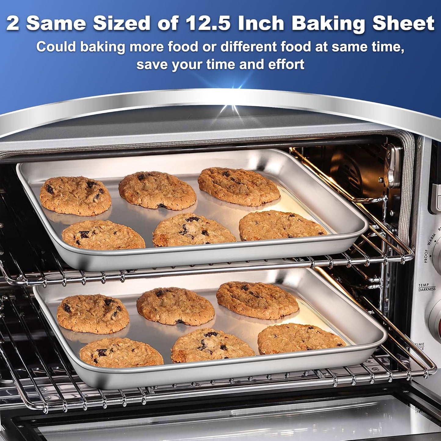 P&P CHEF 12.5 Inch Baking Cookie Sheet, Oven Pan Tray Stainless Steel Sheet Pan for Kitchen, Oven Bakeware for Multi Uses, Shiny Look & Dishwasher Safe, Healthy & Heavy Duty, 2Pcs - Culinary Roots