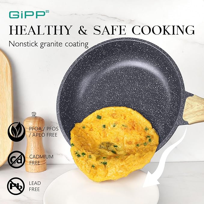 GiPP Ceramic Pots and Pans Set Non Stick - 22Pcs Nonstick Cookware Set, Non-Toxic Healthy Kitchen Cooking Set w/Frying Pans Set, Dishwasher Safe, PFAS PTFE PFOA PFOS Free, Dark Gray