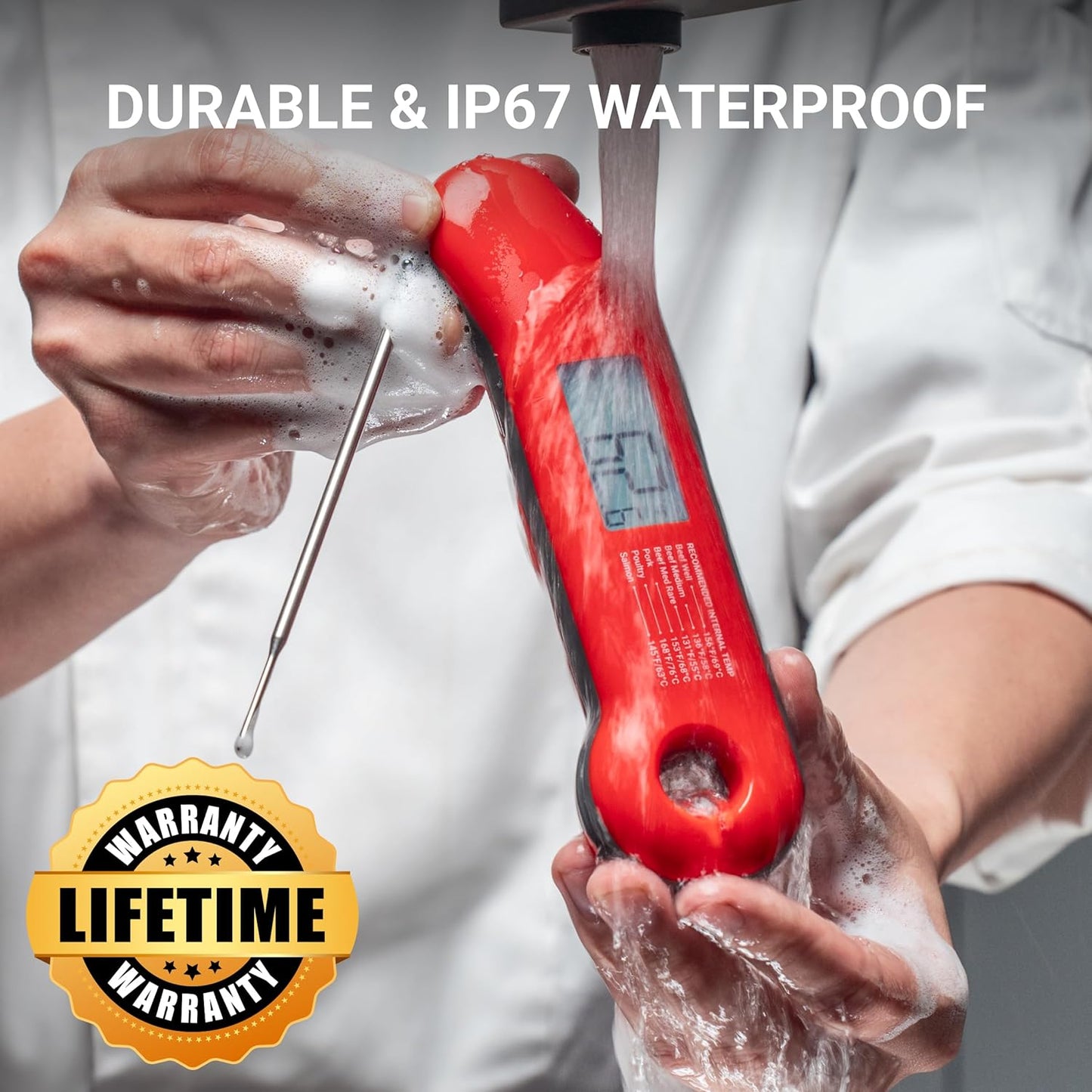 Professional Meat Thermometer Digital, Ultra-Fast 0.5 Sec Instant Read, NIST Certified ±0.5°F Accuracy, 100% Waterproof, Auto-Rotating Backlit Display, Lift-to-Wake, for BBQ/Cooking/Candy - Culinary Roots