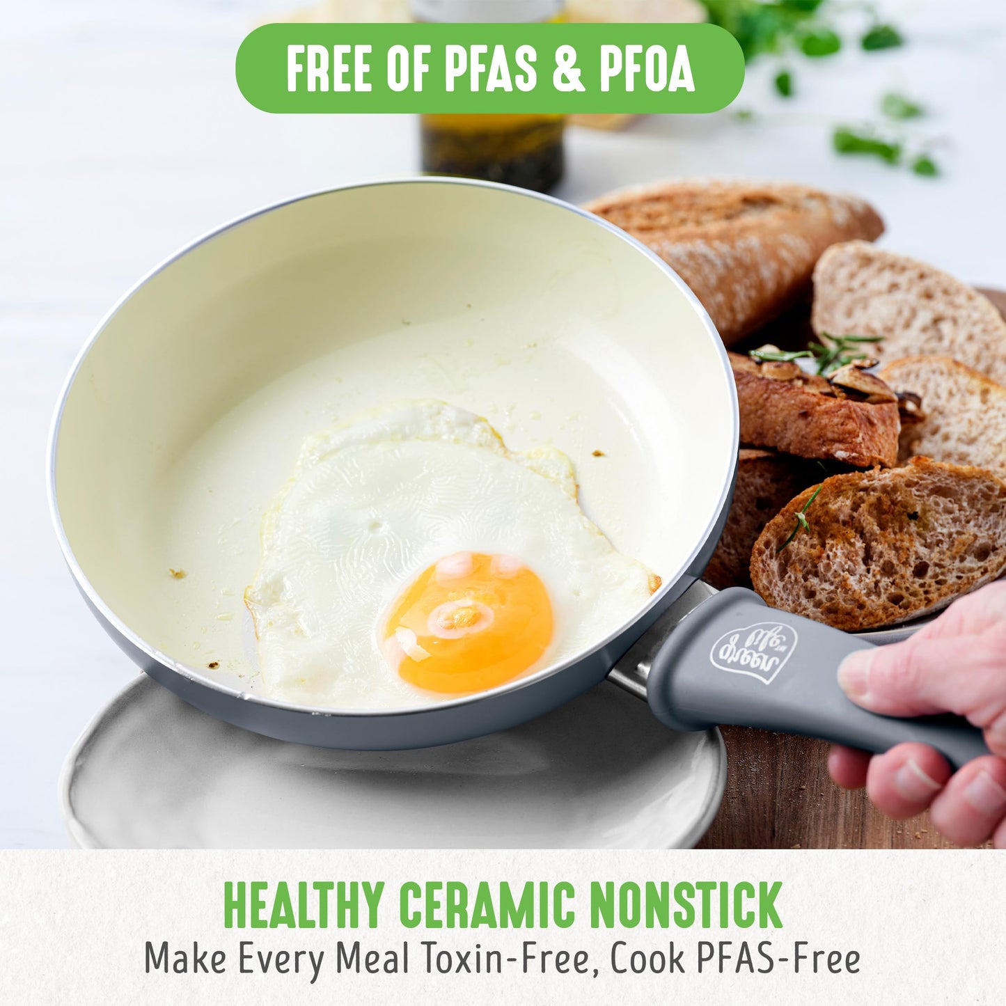 Soft Grip Healthy Ceramic Nonstick 18 Piece Kitchen Cookware Pots and Frying Sauce Saute Pans Set