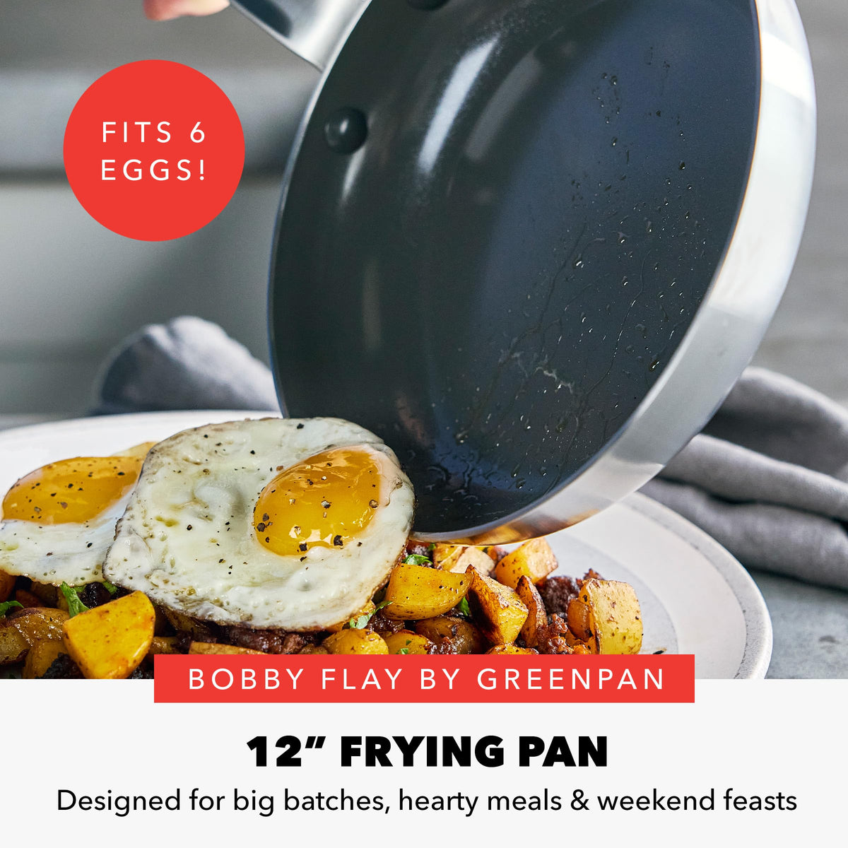 x Bobby Flay Stainless Steel 12” Frying Pan Skillet & Glass Lid