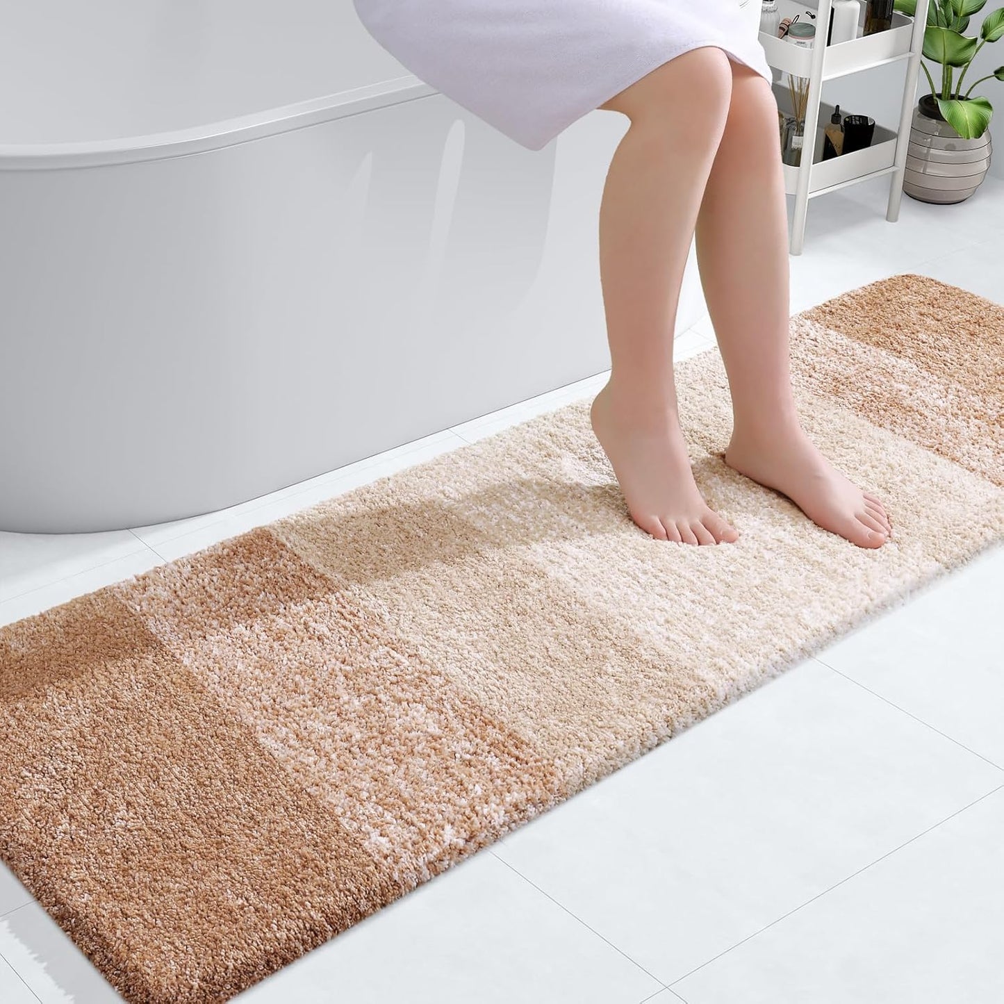 OLANLY Bathroom Runner Rugs 59x17, Extra Soft Absorbent Microfiber Bath Rugs, Rubber Backing, Quick Dry, Machine Washable Bath Mats for Bathroom Floor, Tub and Shower, Home Decor Accessories, Beige