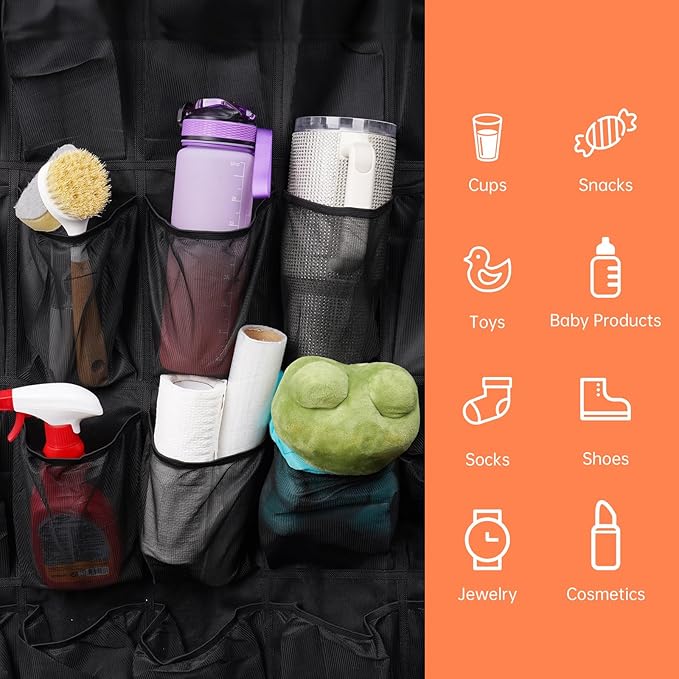 NiHome Multi-Functional 35 Pockets Door Hanging Organizer for Stanley Tumbler in Kitchen, Pantry, Bedroom, Bathroom, Large Capacity Elastic Mesh Secure Storage Cup Holder, Foldable for Home and RV Use