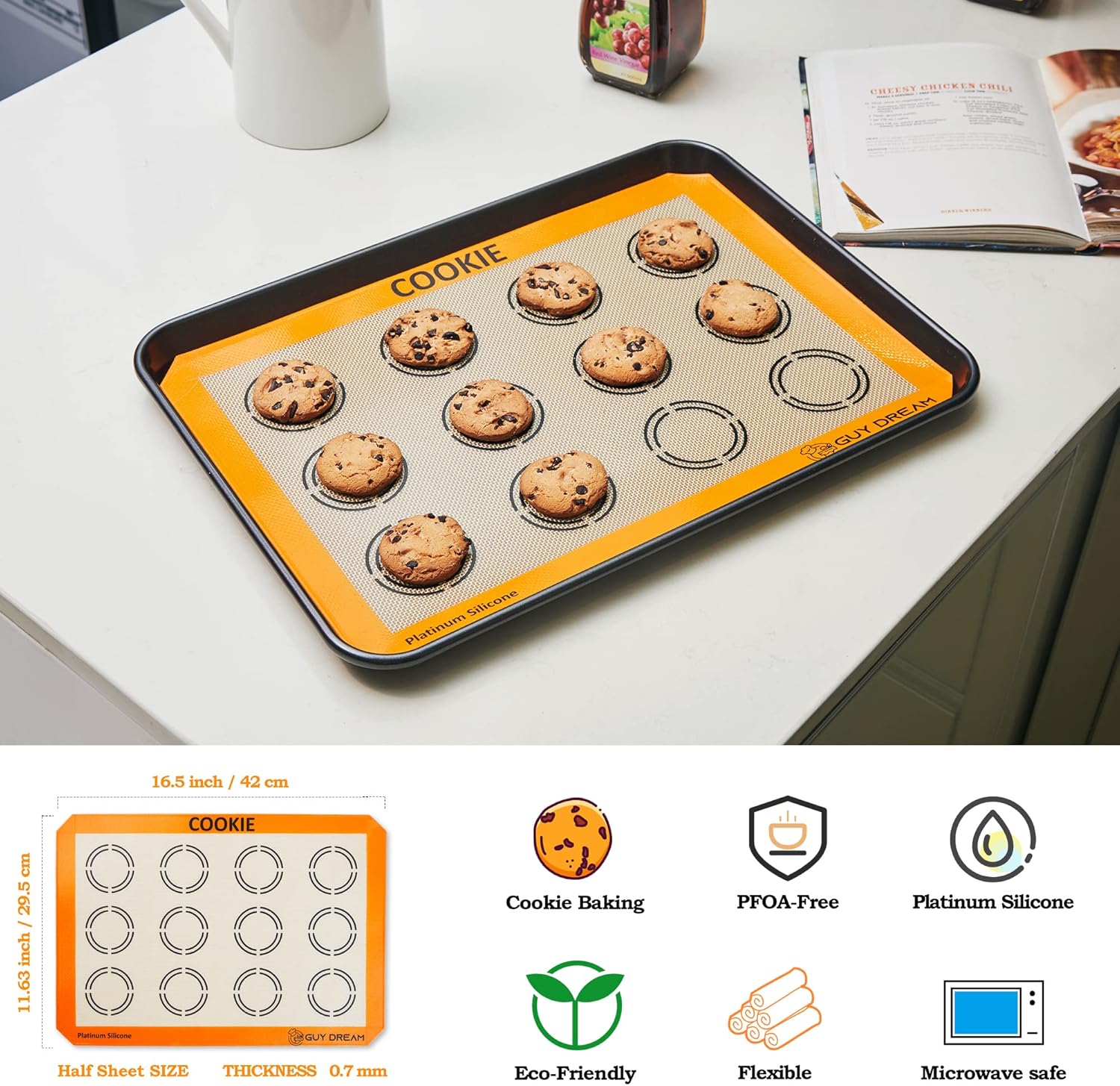 GUY DREAM All-in-One Silicone Baking Mat Set - Kneading Mat, Cookie & Macaron Half Sheet Mat, 1/4 Sheet Mat, Square & Round Cake Mats, Artisan Bread Mat - Ideal Gift for Baking - Culinary Roots