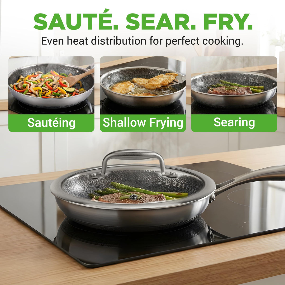 8" Stainless Steel Frying Pan with Lid