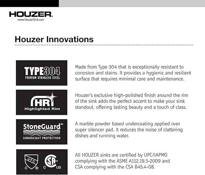 Houzer Premier Stainless Steel Kitchen Sink: 41 Inch Drop-In Topmount 4-Hole Single Bowl Sink with Strainer & Grid, Durable & Versatile, Essential for Home & Apartment: PGT-4322-C