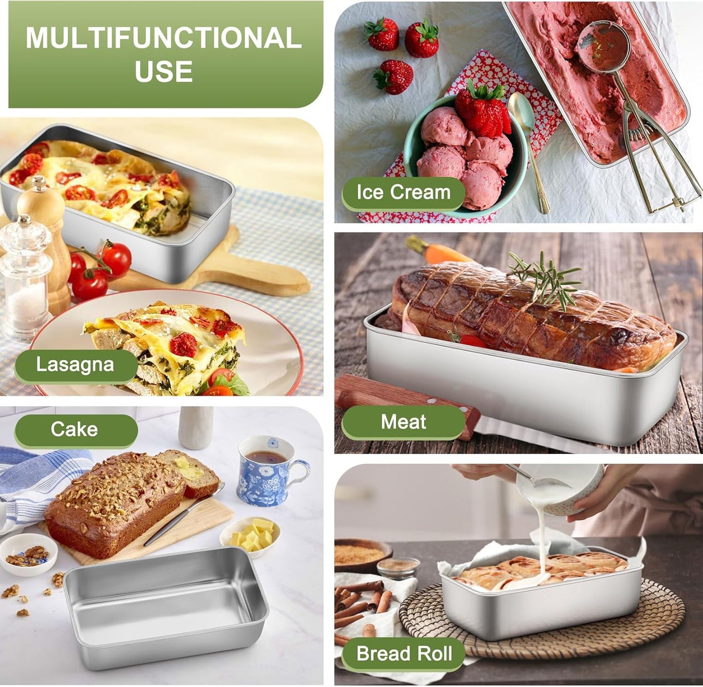 P&P CHEF Loaf Pan Set, 9 x 5 Inch Bread Pans, Stainless Steel Loaf Toast Baking Pans For Bread Meatloaf Lasagna Cake, Healthy & Non Toxic, Oven & Dishwasher Safe,(Silver, 8Pcs) - Culinary Roots