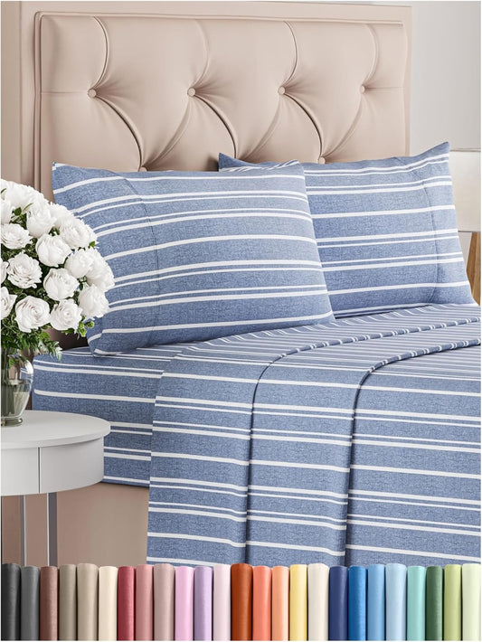 Cal King Size 4 Piece Sheet Set - Comfy Breathable & Cooling Bed Sheets Set - Hotel Luxury Bedding for Women, Men, Kids, Teens, Boys & Girls - Deep Pockets & Wrinkle Free - Oeko-Tex - Blue Stripes 3
