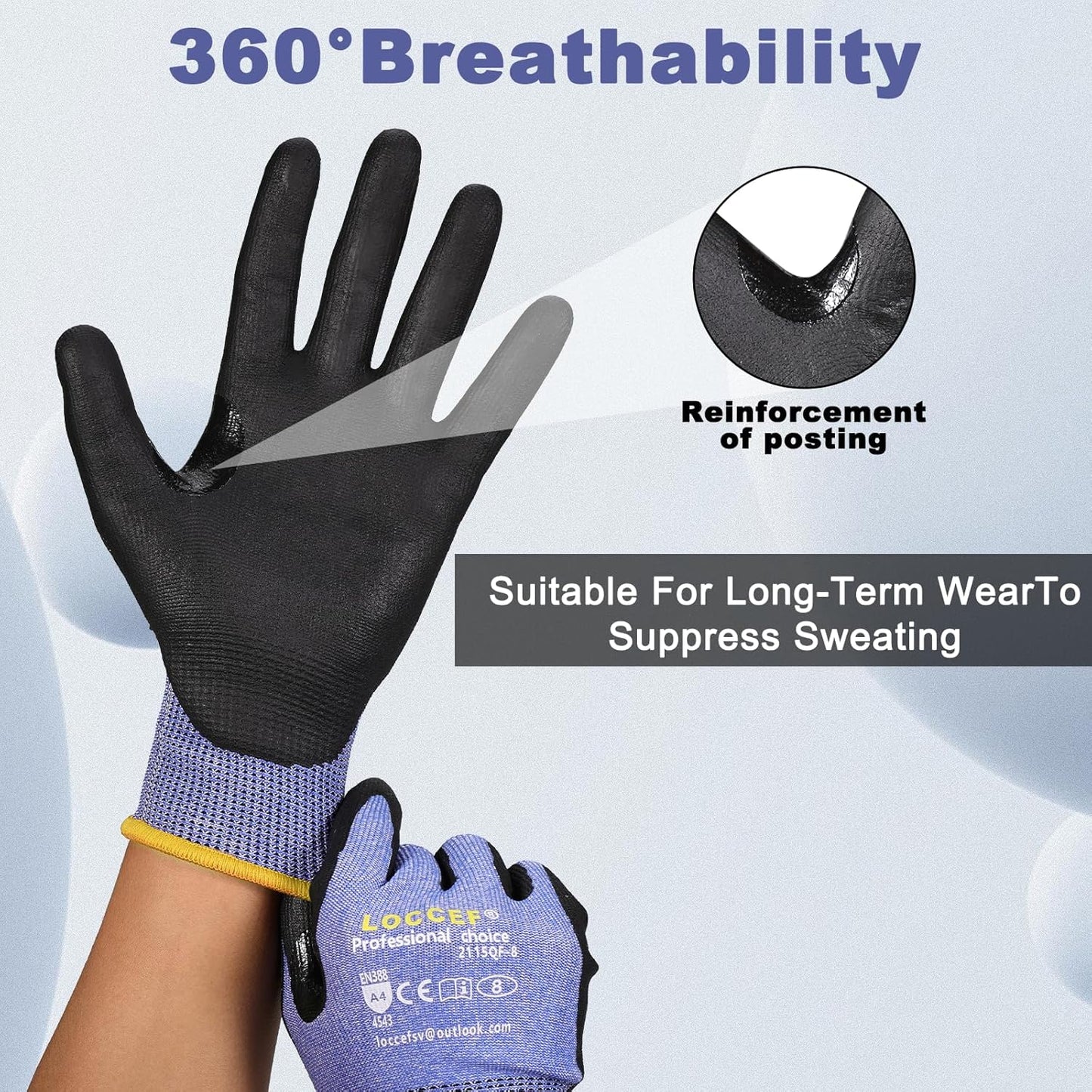 LOCCEF 3 Pairs Safety Work Gloves,Touchscreen Compatible, Superior Dexterity,Level 5/A4 Cut Resistant Work Gloves