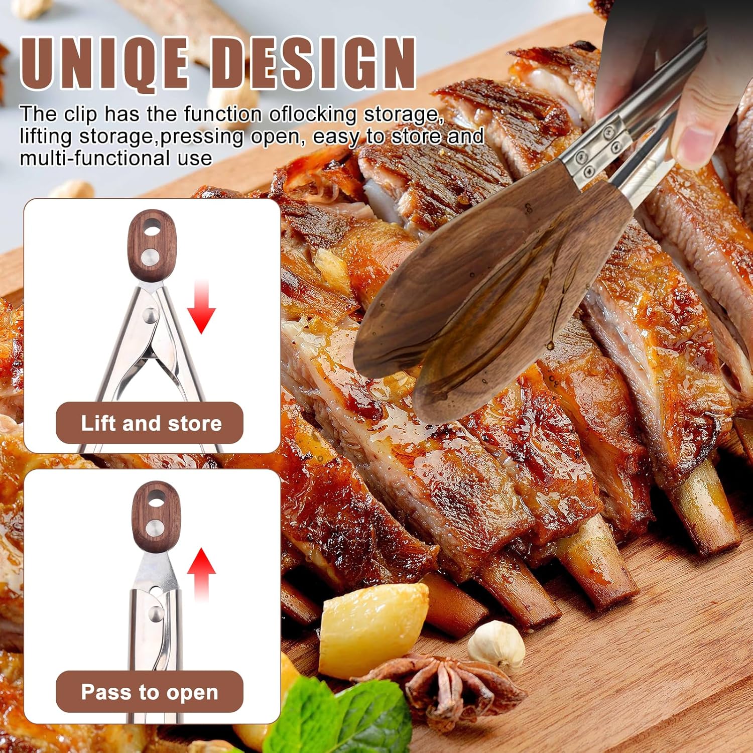 2-pcsTongs for Cooking with Wooden Tips - Nonstick Cooking Tongs & Salad Tongs for Blooming Food，Cooking, BBQ and Tossing Salad - Made of Natural Walnut Wood，Long Style15inch Short Style 11.4inch - Culinary Roots