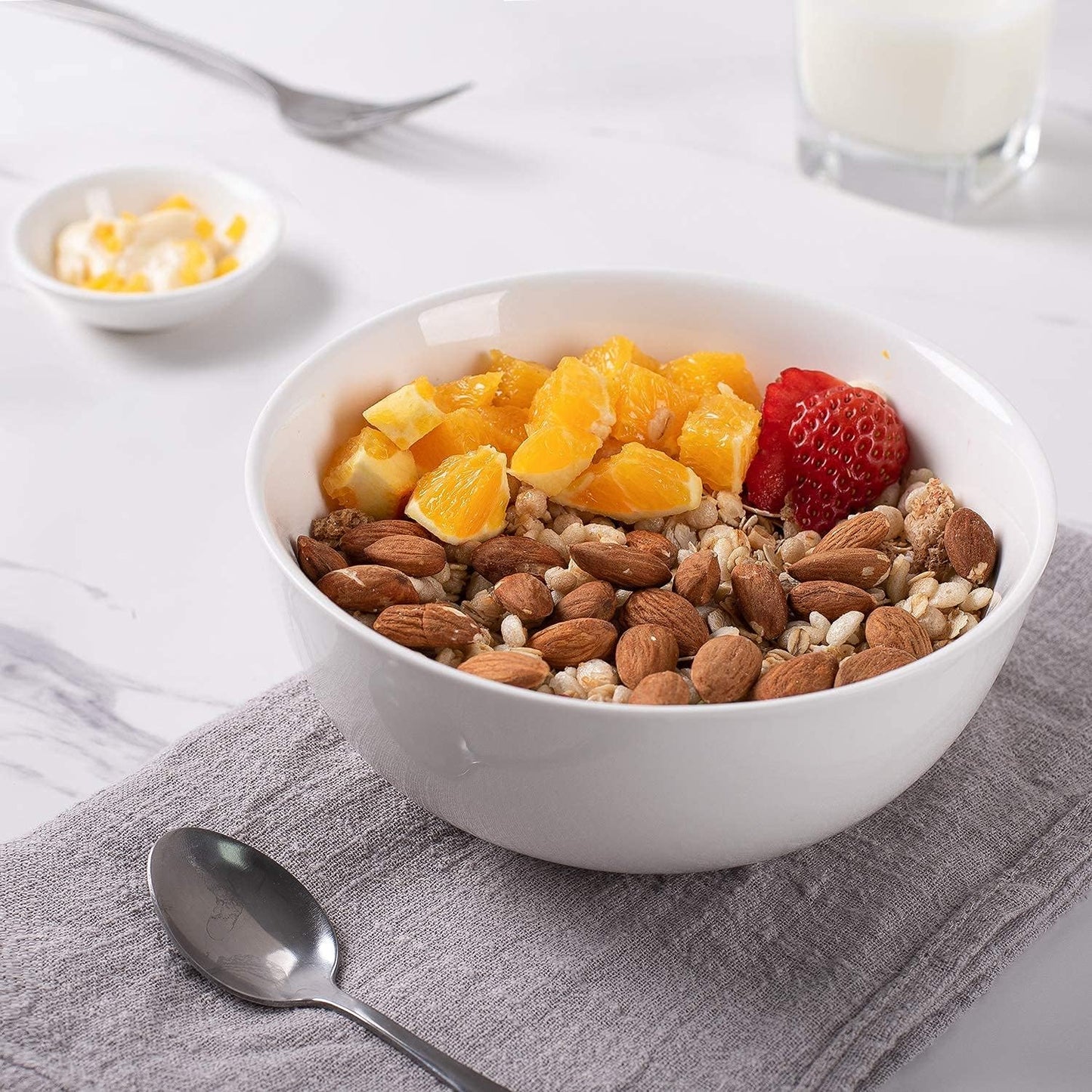 DELLING 30 OZ Ceramic Soup Bowls Set of 6 - Large White Serving Bowls for Kitchen, Pasta, Salad, Rice, Oatmeal, Microwave Safe