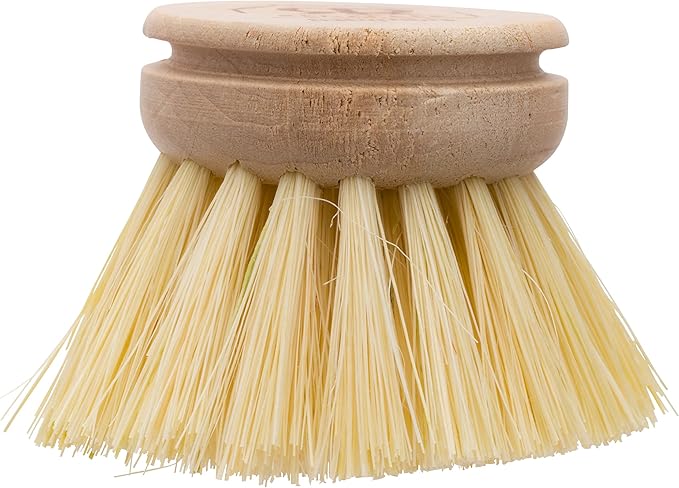 Redecker Silicone Dish Brush Bundle, Includes Interchangeable Natural Horsehair and Tampico Fiber Brush Heads, Sustainable Silicone and Stainless Steel Handle with Hanging Loop, Sand