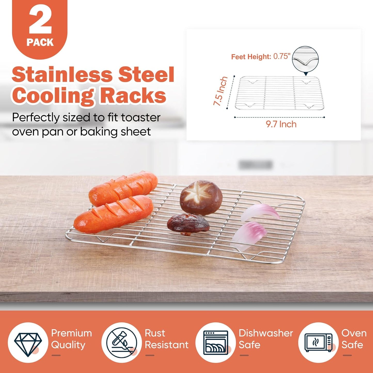 2 Pack Small Baking Cooling Racks, Homikit 9.7 * 7.5 Inch Stainless Steel Wire Rack for Cooking Roasting Grilling, Fit for Toaster Oven Pan, Non-toxic & Heavy-Duty - Culinary Roots