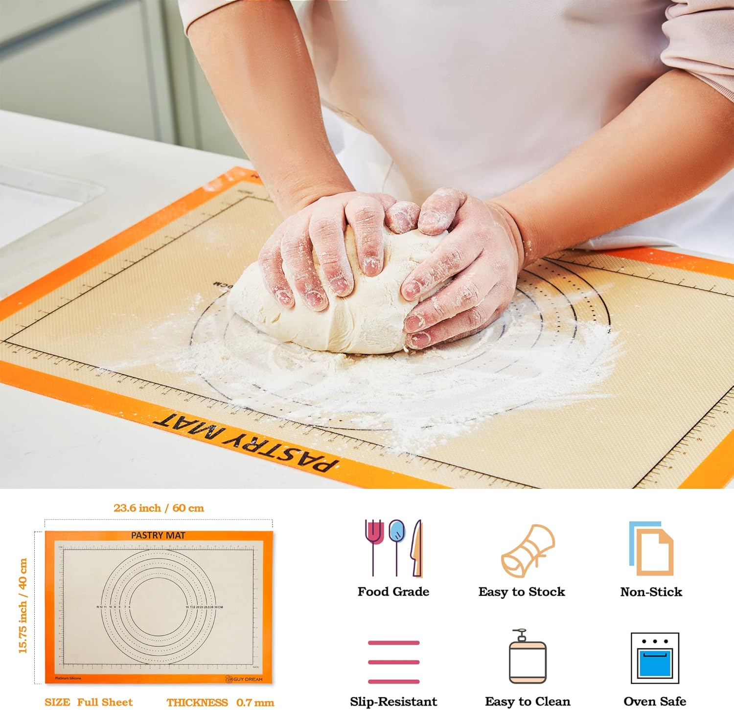 GUY DREAM All-in-One Silicone Baking Mat Set - Kneading Mat, Cookie & Macaron Half Sheet Mat, 1/4 Sheet Mat, Square & Round Cake Mats, Artisan Bread Mat - Ideal Gift for Baking - Culinary Roots