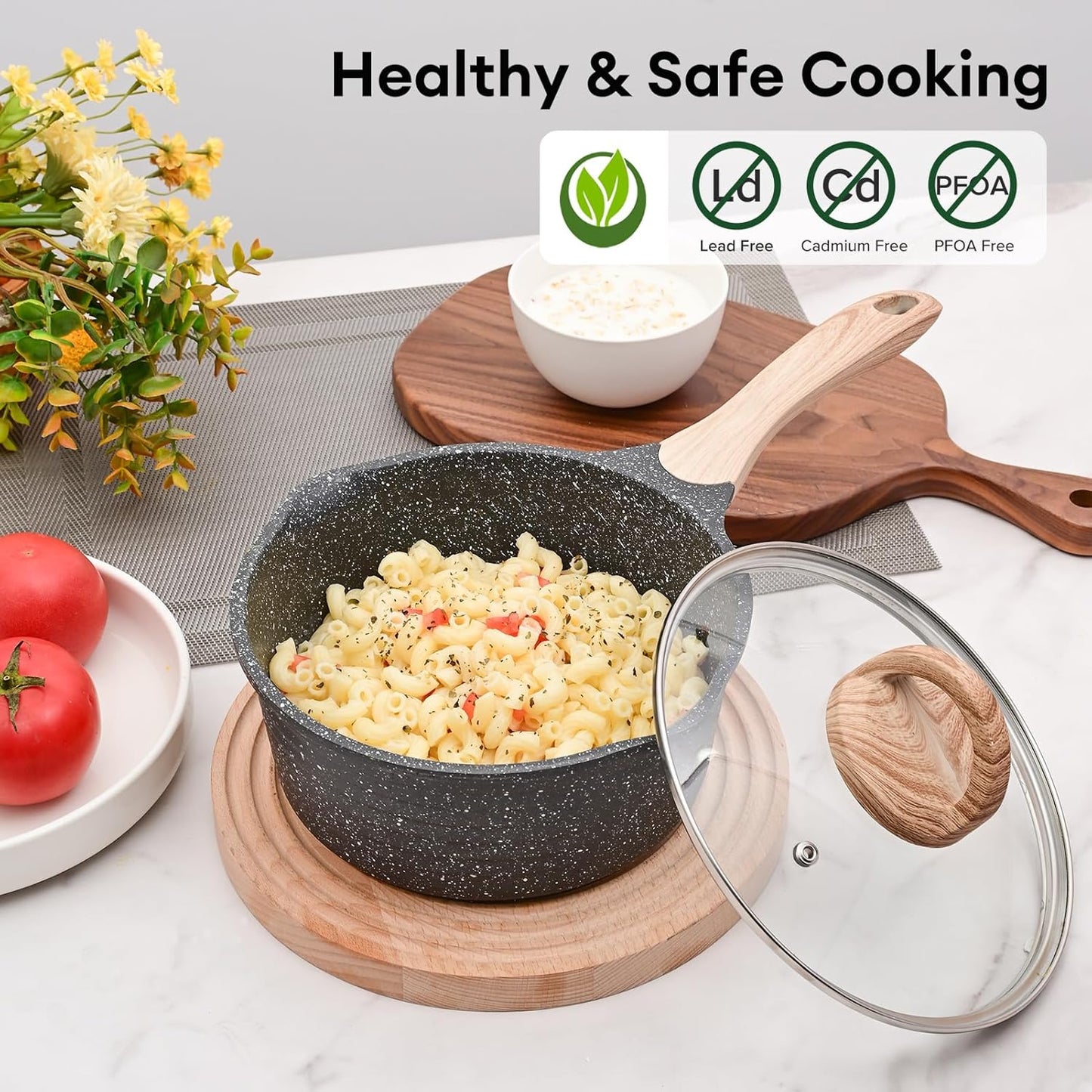 JEETEE 1.5 Quart Sauce Pan with Lid, Non Stick Small Pot with Coating, Masterclass Cookware Sauce Pot for Cooking, PFOA/PFOS Free - Culinary Roots