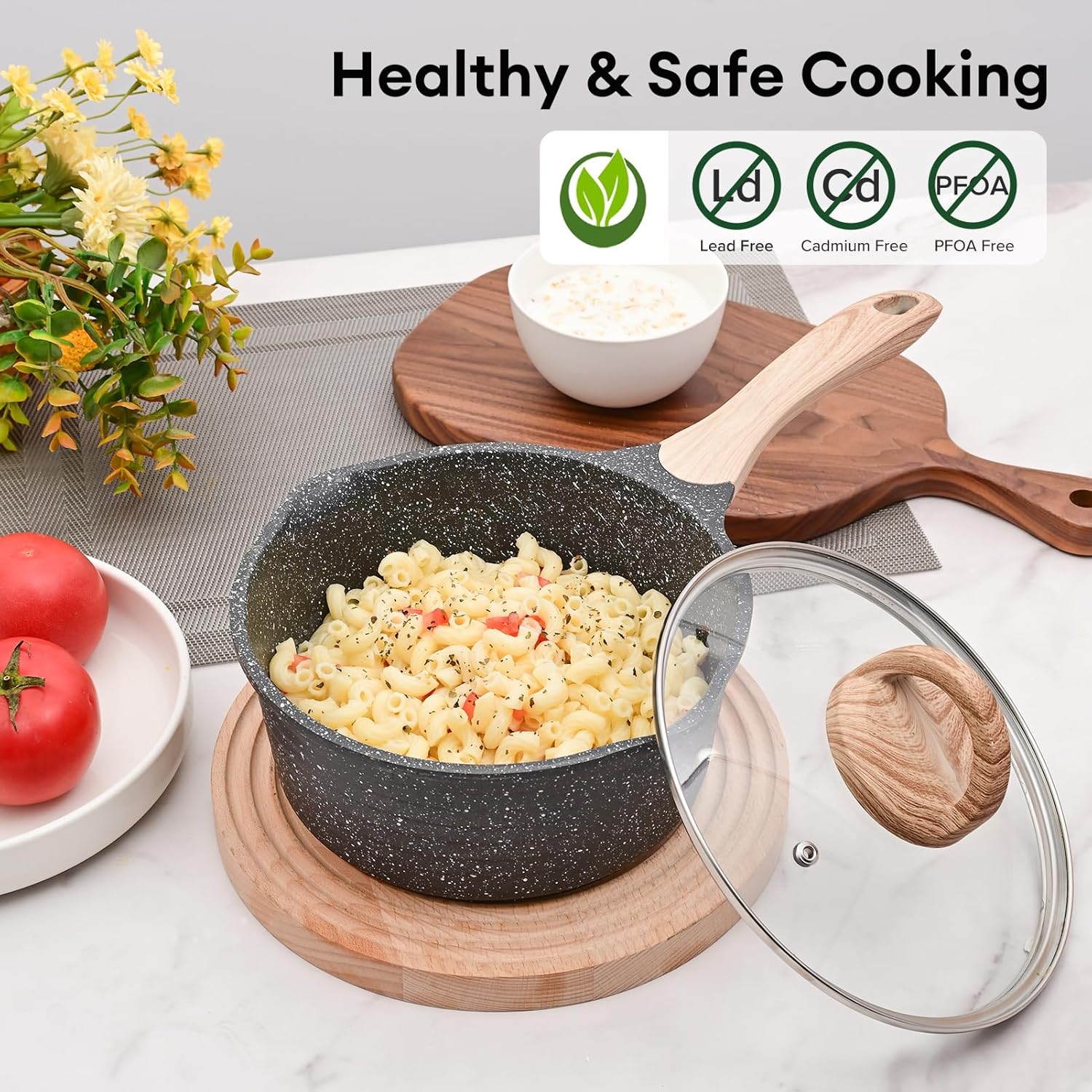 JEETEE 2.5 Quart Sauce Pan with Lid, Non Stick Small Pot with Coating, Masterclass Cookware Sauce Pot for Cooking, PFOA/PFOS Free - Culinary Roots