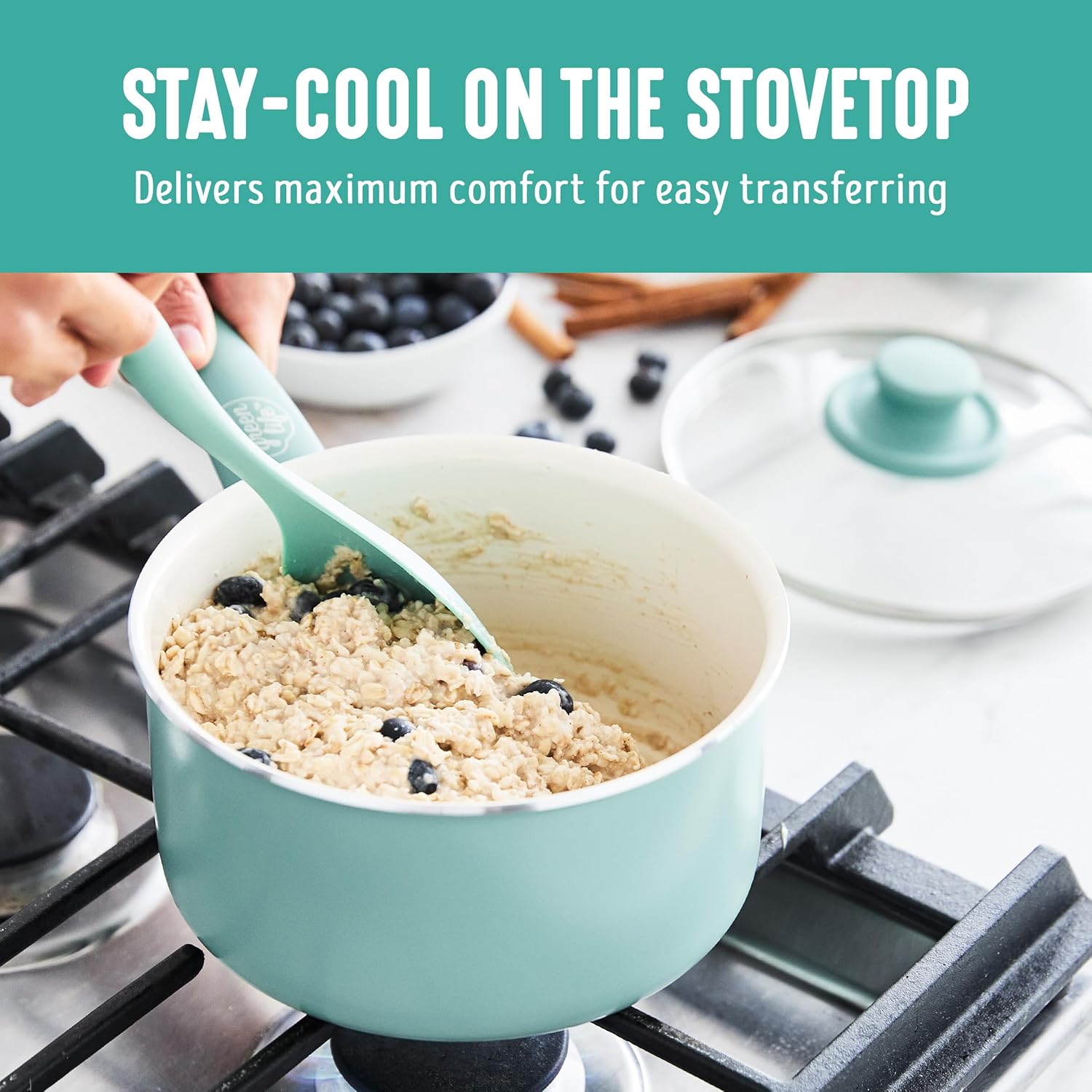 GreenLife 2 Quart Ceramic Nonstick Saucepan with Lid, PFAS-Free, Stay-Cool Handle, Multipurpose Kitchen Cooking Pot, Dishwasher & Oven Safe, Turquoise - Culinary Roots