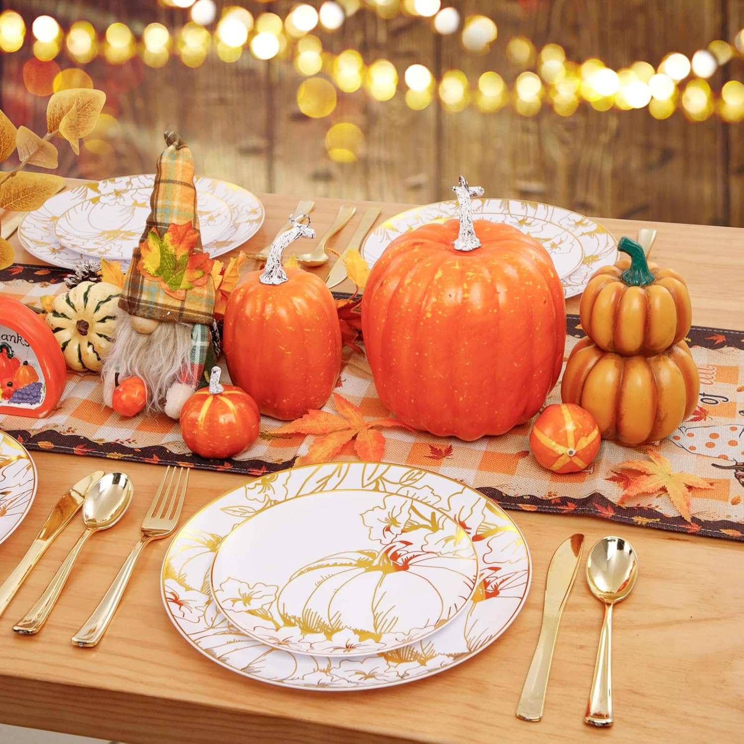 FLOWERCAT 60PCS Thanksgiving Plates & Gold Pumpkin Plates - Including 30PCS 10.25inch Thanksgiving Dinner Plates and 30PCS 7.5inch Thanksgiving Dessert Plates for Giving Thanks Theme Party - Culinary Roots