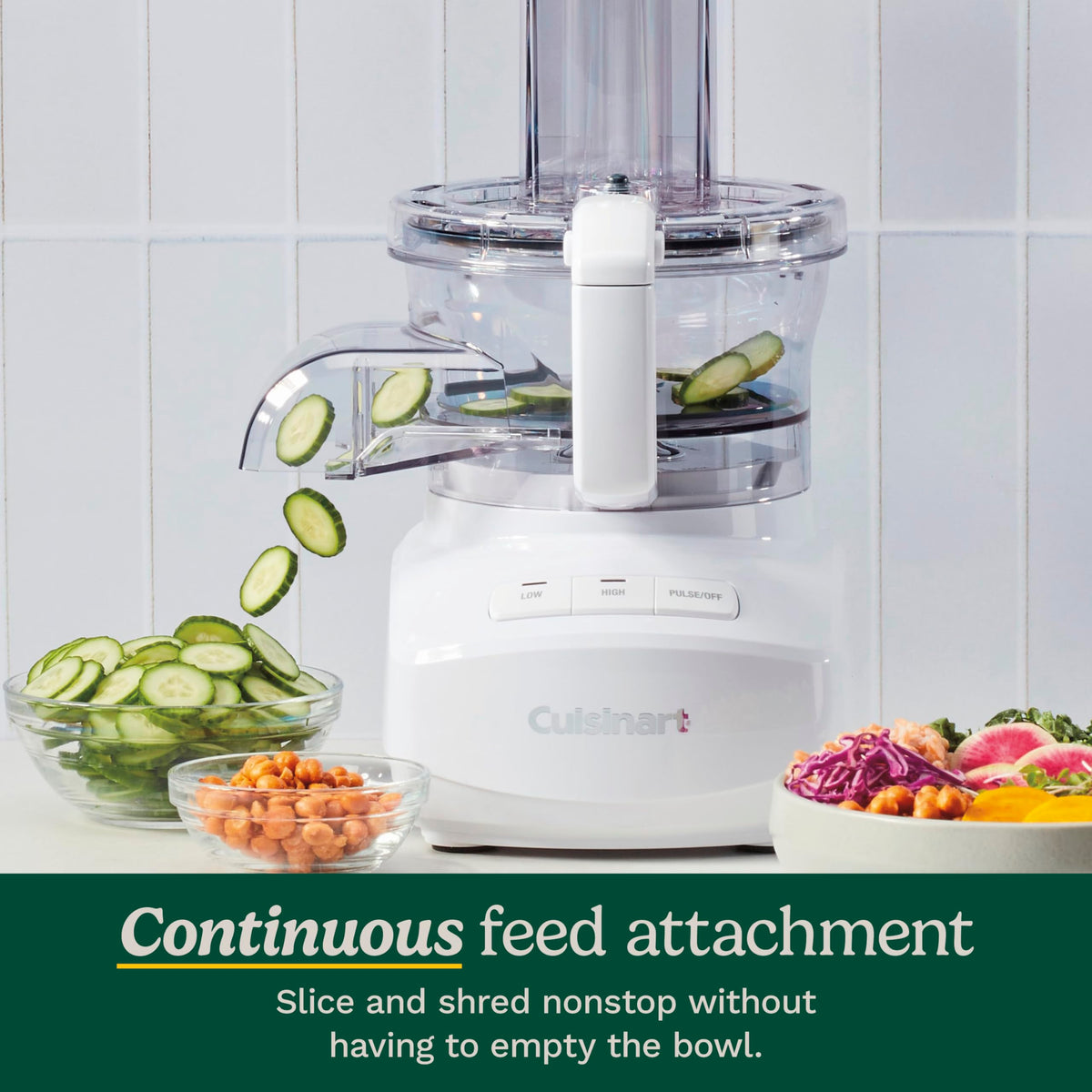 9 Cup Continuous Feed Food Processor with Fine and Medium Reversible Shredding and Slicing Disc