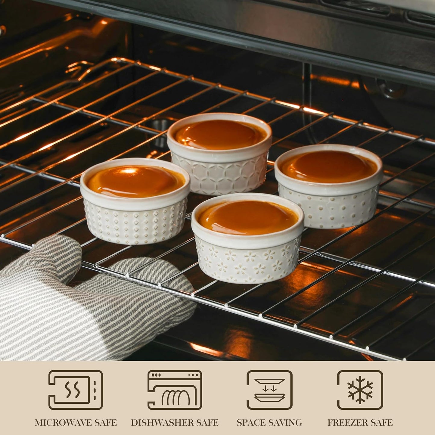 MALACASA Ramekins 4 Oz Oven Safe, Ceramic Creme Brulee Souffle Dishes, Pudding Custard Cups Ramekin For Baking, Small Dipping Sauce Bowls, Set of 4, Microwave and Dishwasher Safe, Arctic White - Culinary Roots