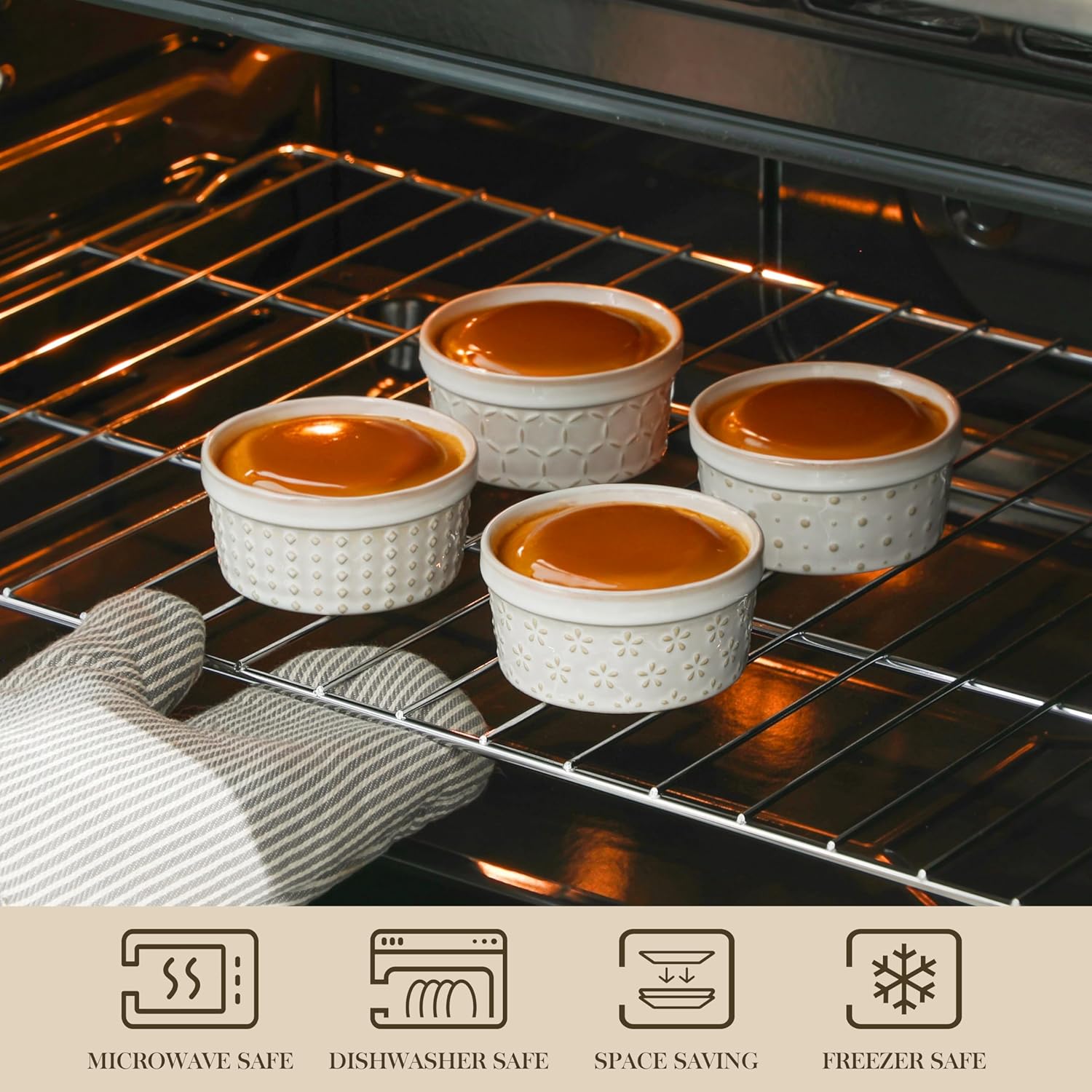 MALACASA Ramekins 4 Oz Oven Safe, Ceramic Creme Brulee Souffle Dishes, Pudding Custard Cups Ramekin For Baking, Small Dipping Sauce Bowls, Set of 4, Microwave and Dishwasher Safe, Arctic White - Culinary Roots