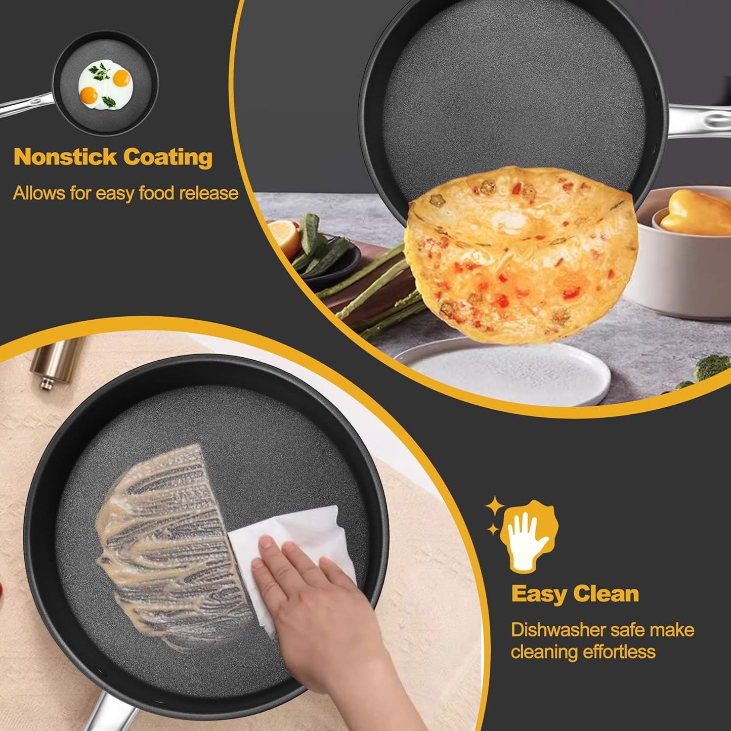E-far 15-Piece Stainless Steel Cookware Set, 3-Ply Base Kitchen Pots and Pans Set, Non-toxic Induction Cooking Set Including Nonstick Frying Pan Saucepan, Oven & Dishwasher Safe, All Stoves Compatible - Culinary Roots