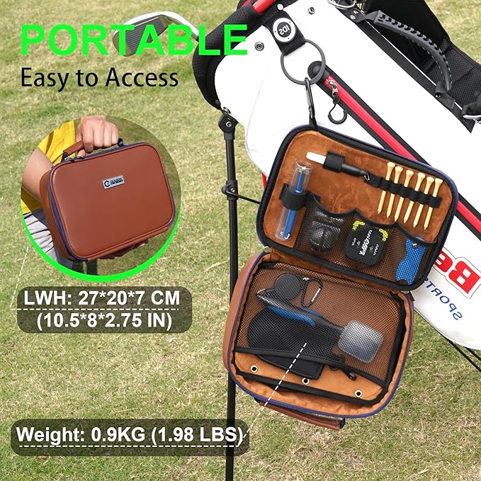 GAIARENA Golf Essential Accessories Kit with Luxury Carrying Case Bag, Golf Gift for Golfers, Golf Ball Liner Towel Cleaning Brush Divot Repair Tool Club Groove Sharpener