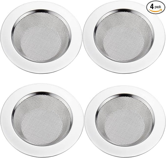 LASSHSWA 4 PCS Kitchen Sink Strainer Stainless Steel, Kitchen Sink Drain Strainer，Sink Strainers with Large Wide Rim 4.5" Diameter for Kitchen Sinks