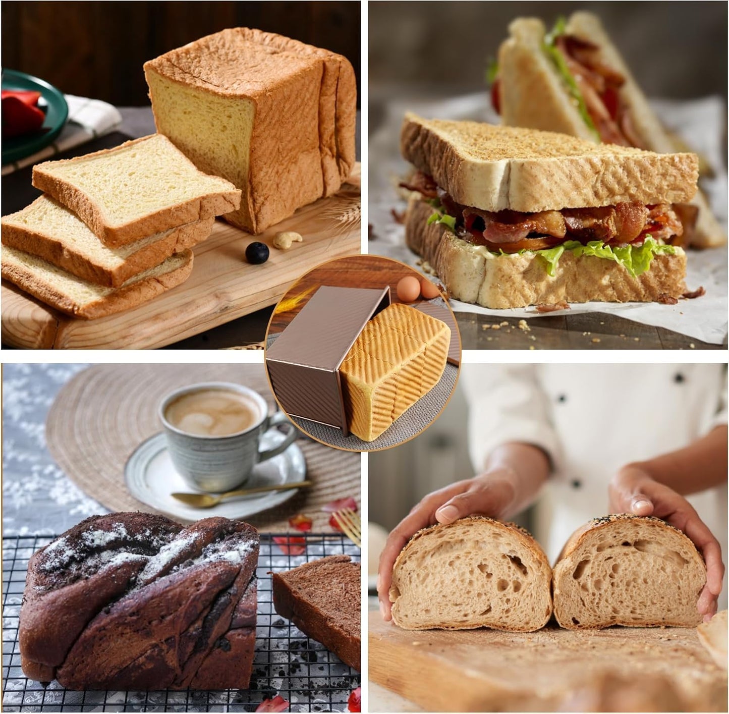 2-pack 2.2lb Gold Pullman Loaf Pan with Lid, Premium Non-Stick Coating Bread Pan, PFTE and PFOA-Free, Safe and Healthy Baking for Homemade Bread with Family-sized Recipes - Culinary Roots