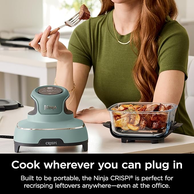 Ninja Crispi 4-in-1 Glass Air Fryer | 450°F | Non-Toxic | 4QT & 6-Cup Glass Containers w/Lids | Microwave, Freezer, Dishwasher Safe | Max Crisp, Air Fry, Bake, Recrisp | Green | FN101SG